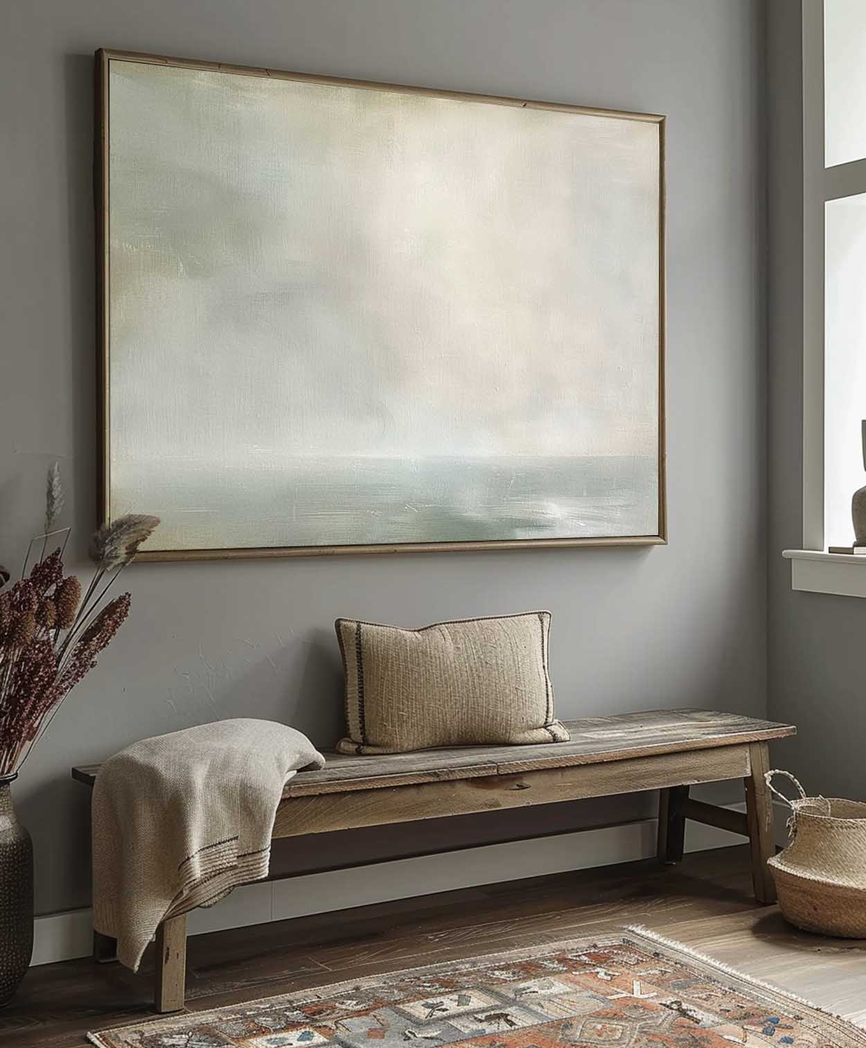 Serene Coastal Landscape Painting in Soft Hues for Tranquil Home Decor