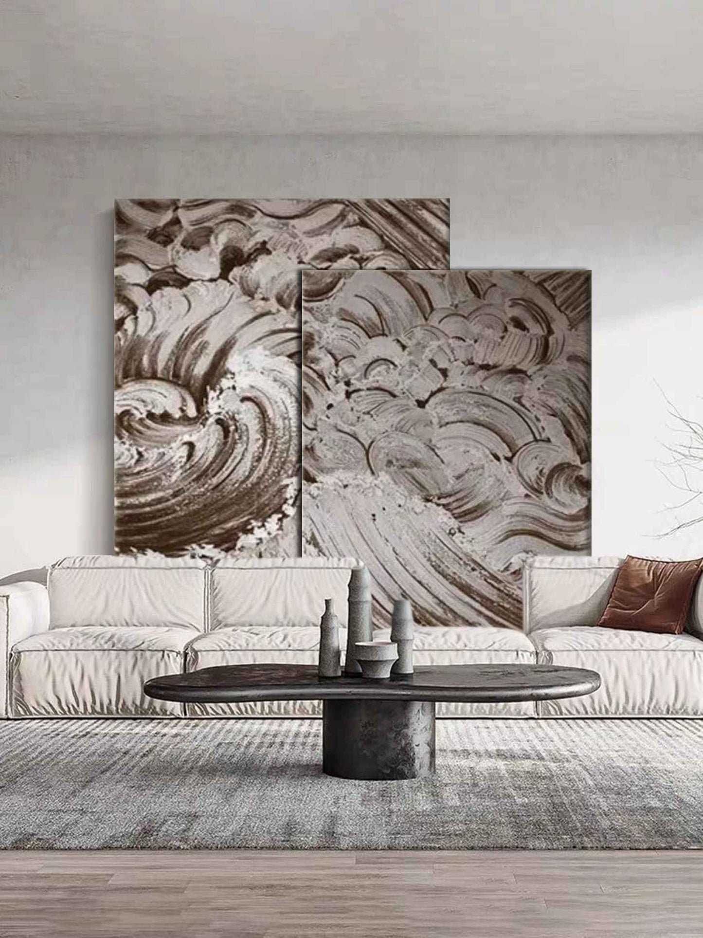 Dynamic Abstract Wave Oil Painting Duo for Modern Home Decor