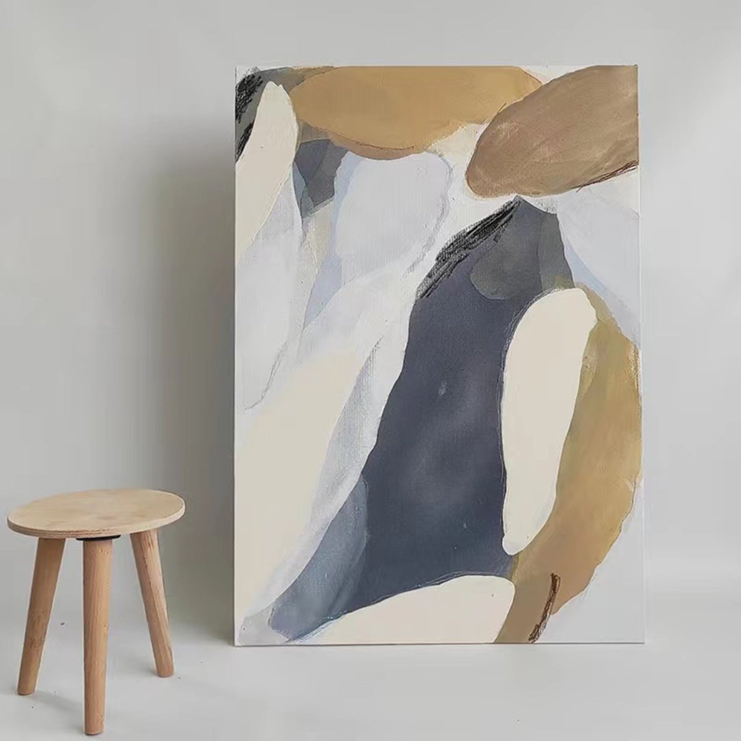 Contemporary Abstract Oil Painting with Bold Neutral Colors and Dynamic Textures
