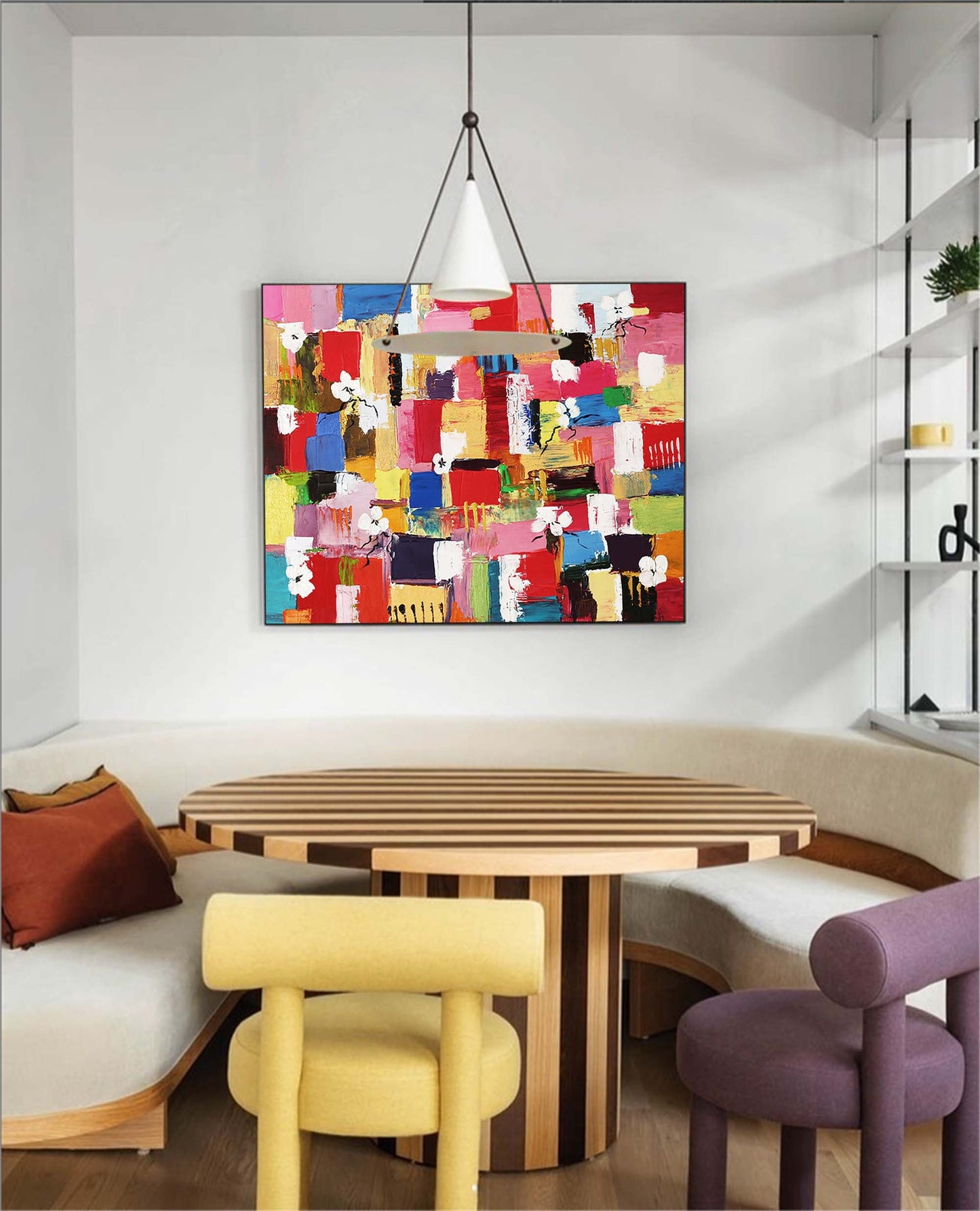 Colorful Abstract Oil Painting with Floral Elements for Modern Home Decor