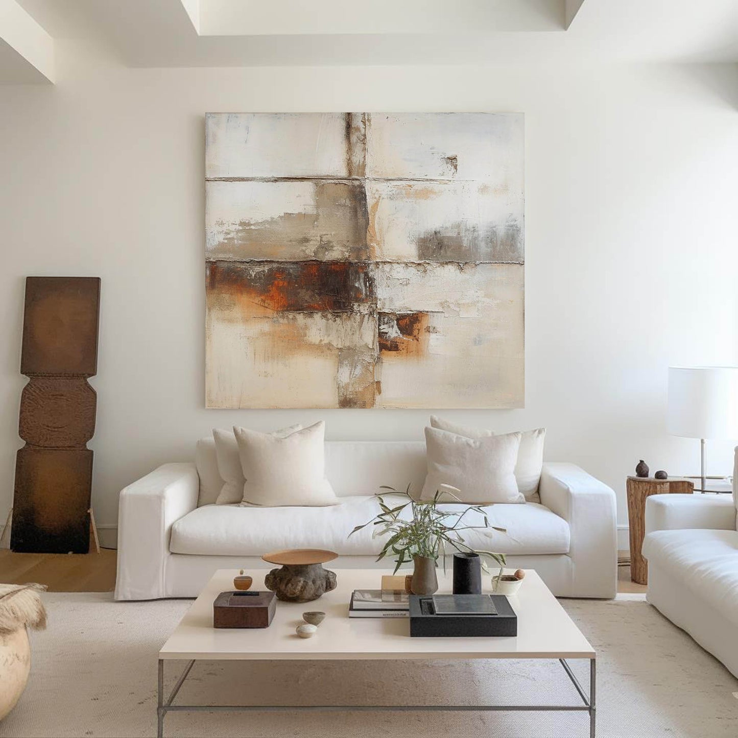 Contemporary Rustic Abstract Oil Painting for Modern Home Decor
