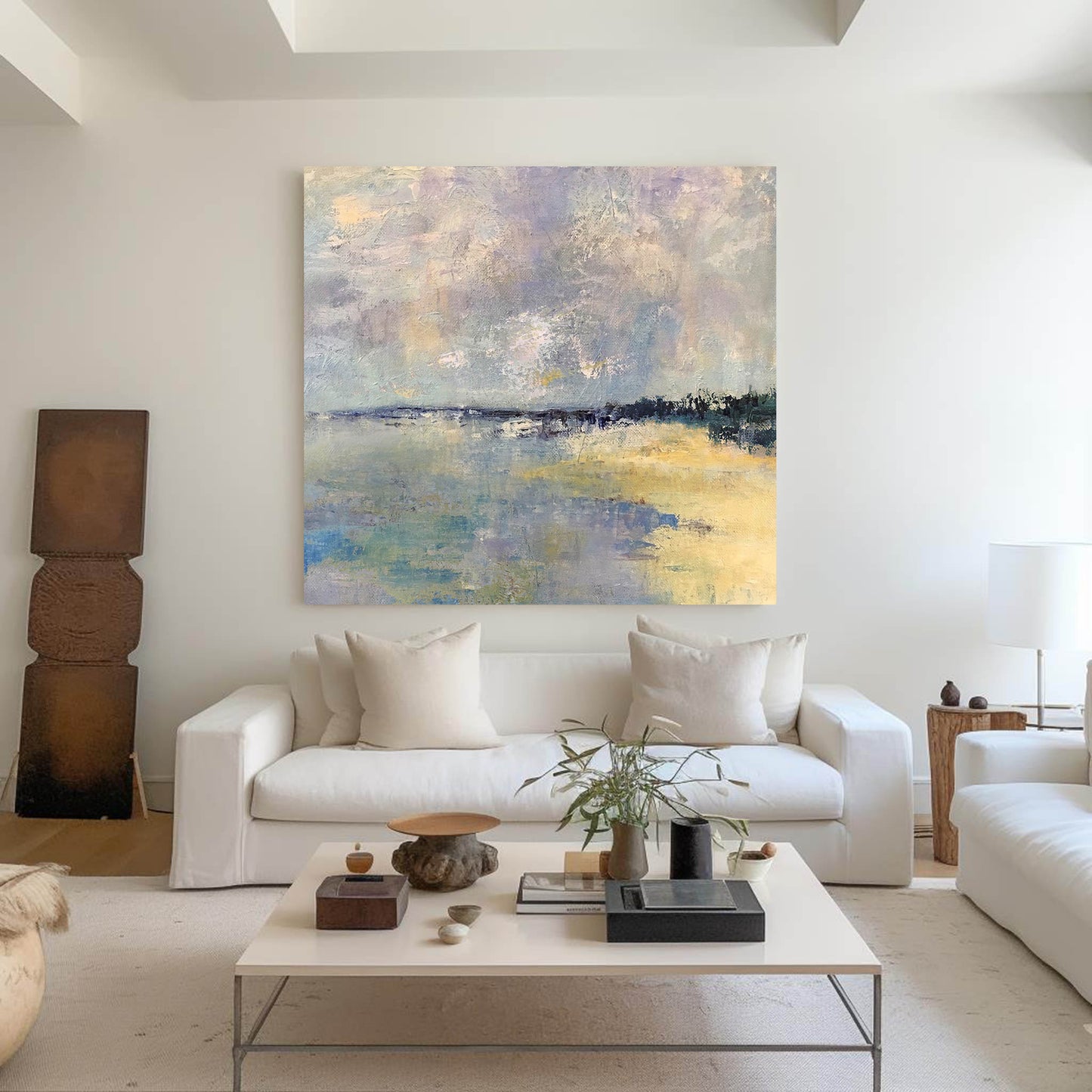 Tranquil Seaside Landscape Oil Painting for Coastal Home Decor