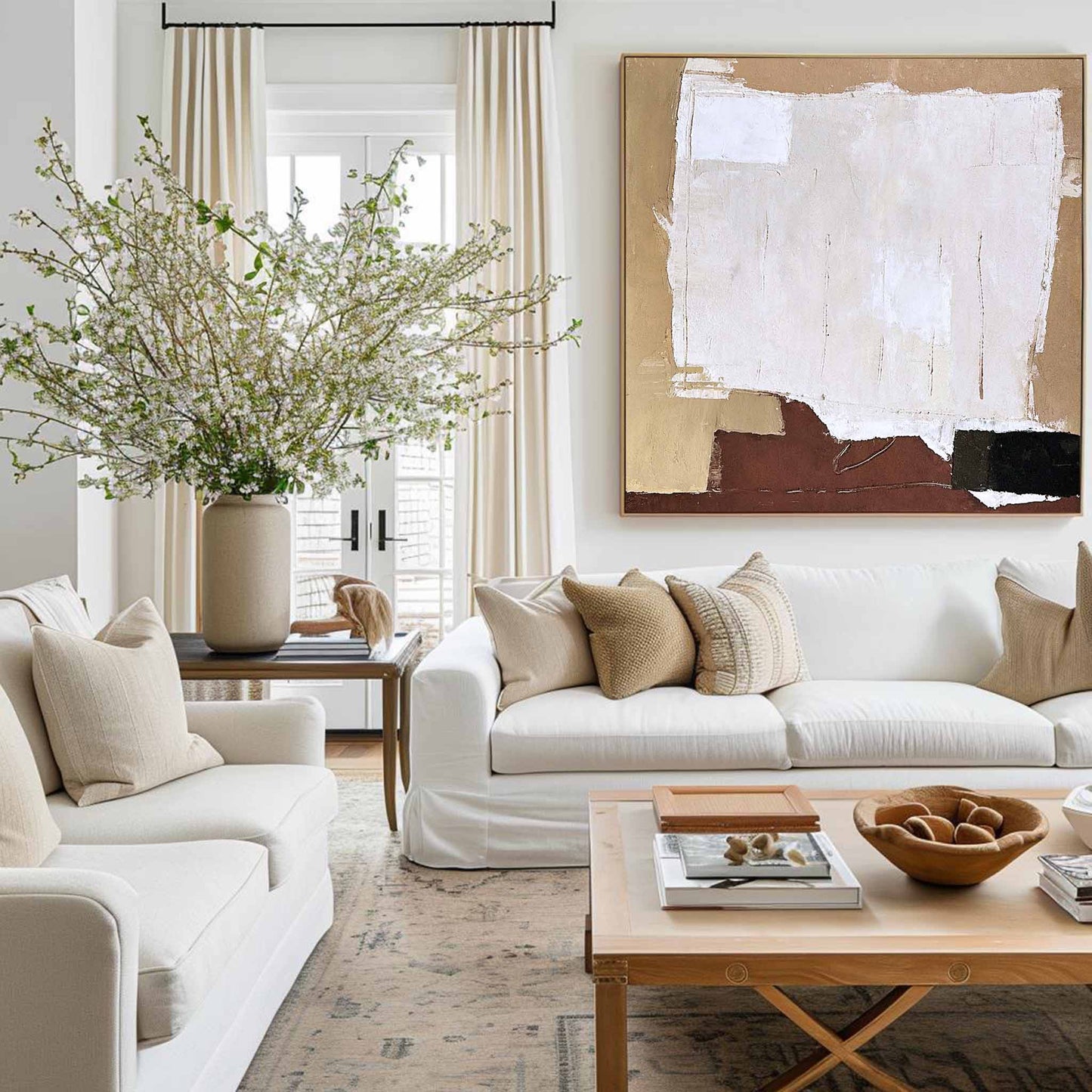 Contemporary Abstract Oil Painting with Textured Shades of Beige and Earth Tones