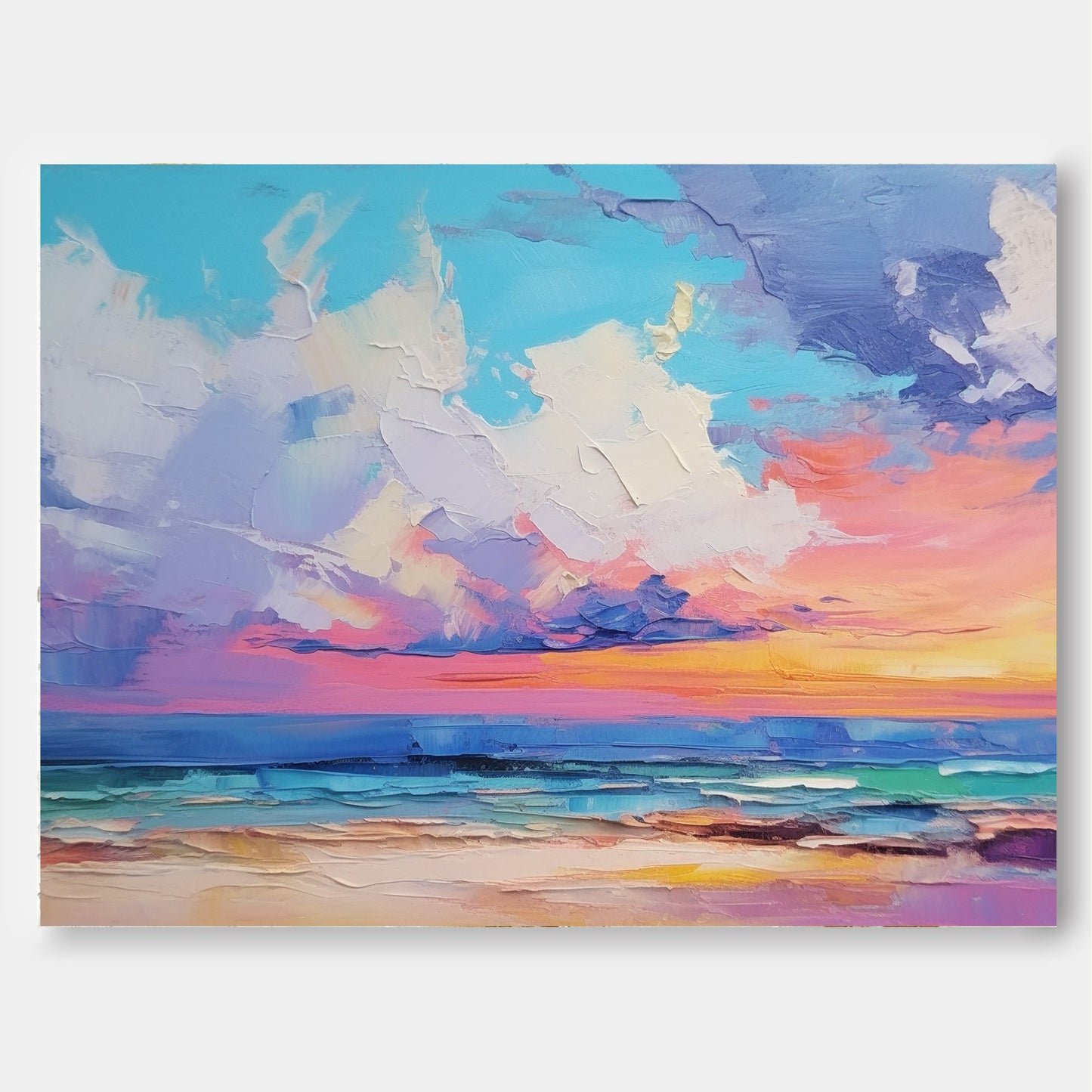 Vibrant Coastal Sunset Oil Painting for Home Decor