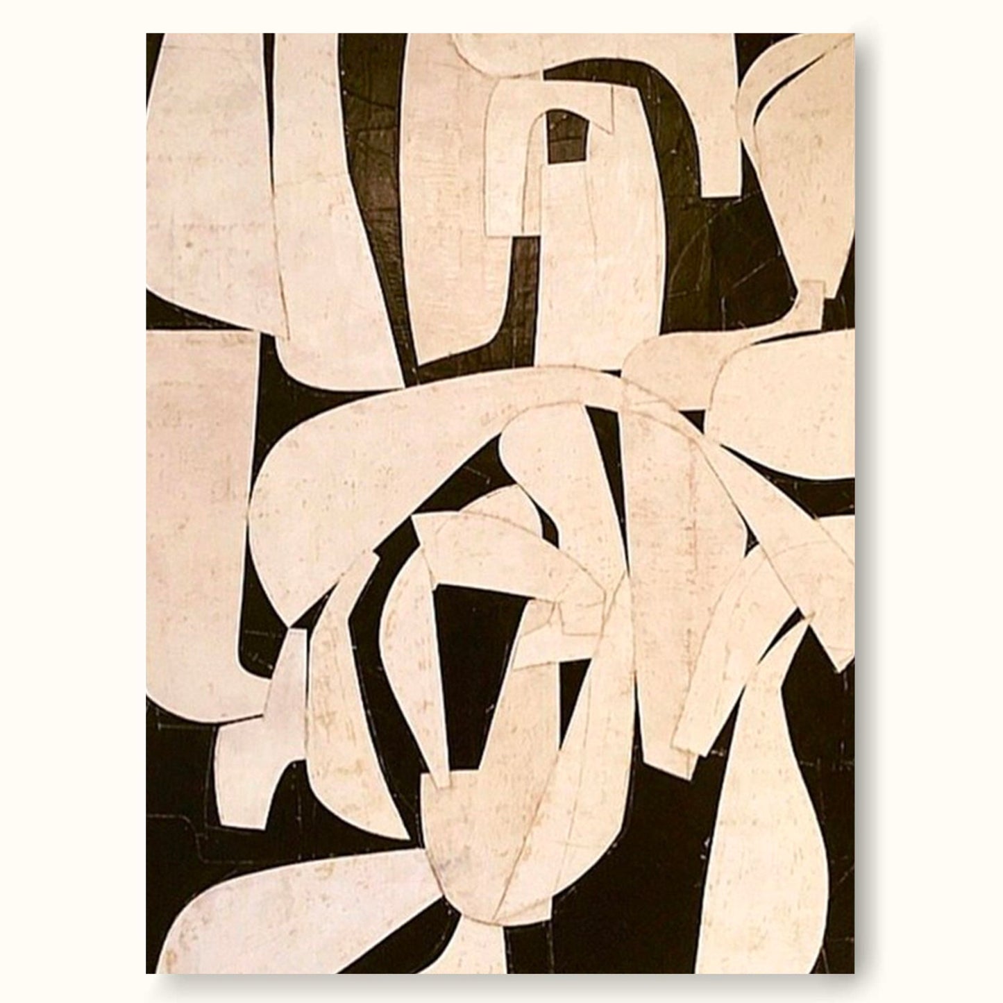 Contemporary Minimalist Black and White Abstract Oil Painting for Modern Décor