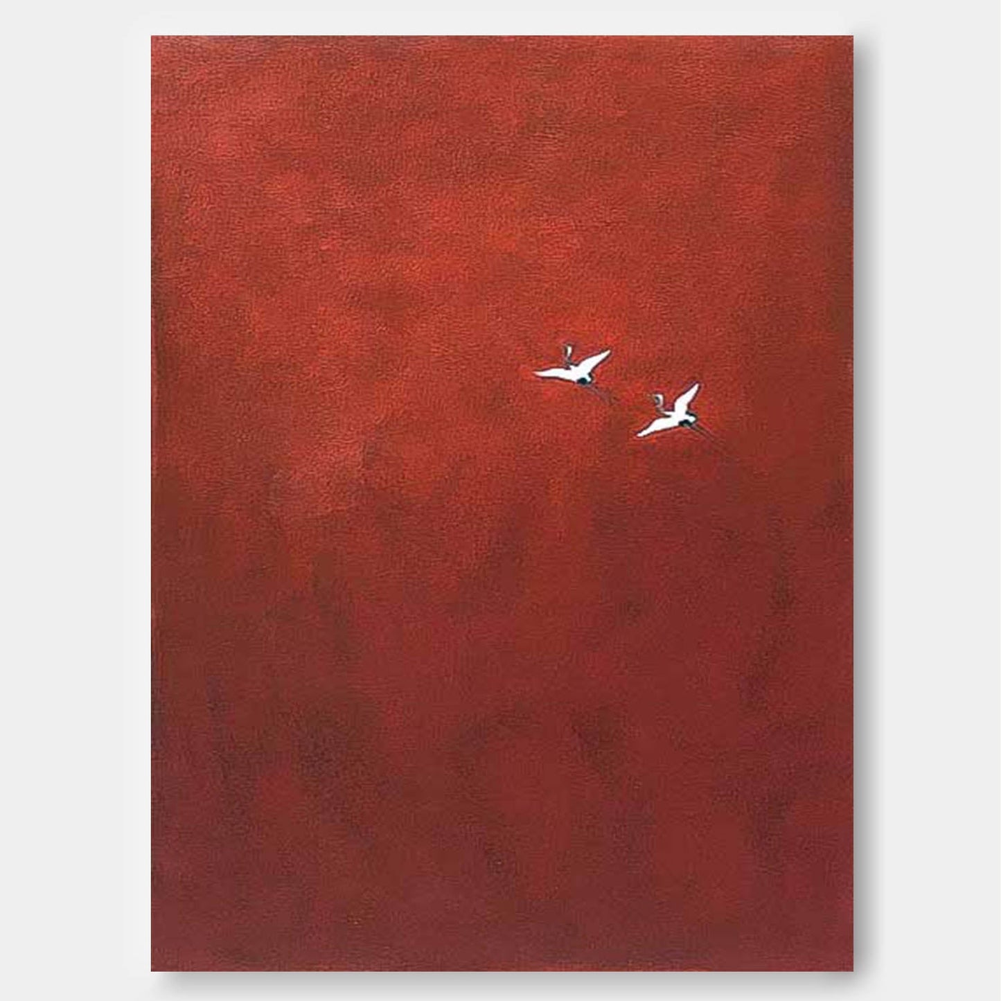 Elegant Red Minimalist Oil Painting with Birds in Flight for Modern Home Décor