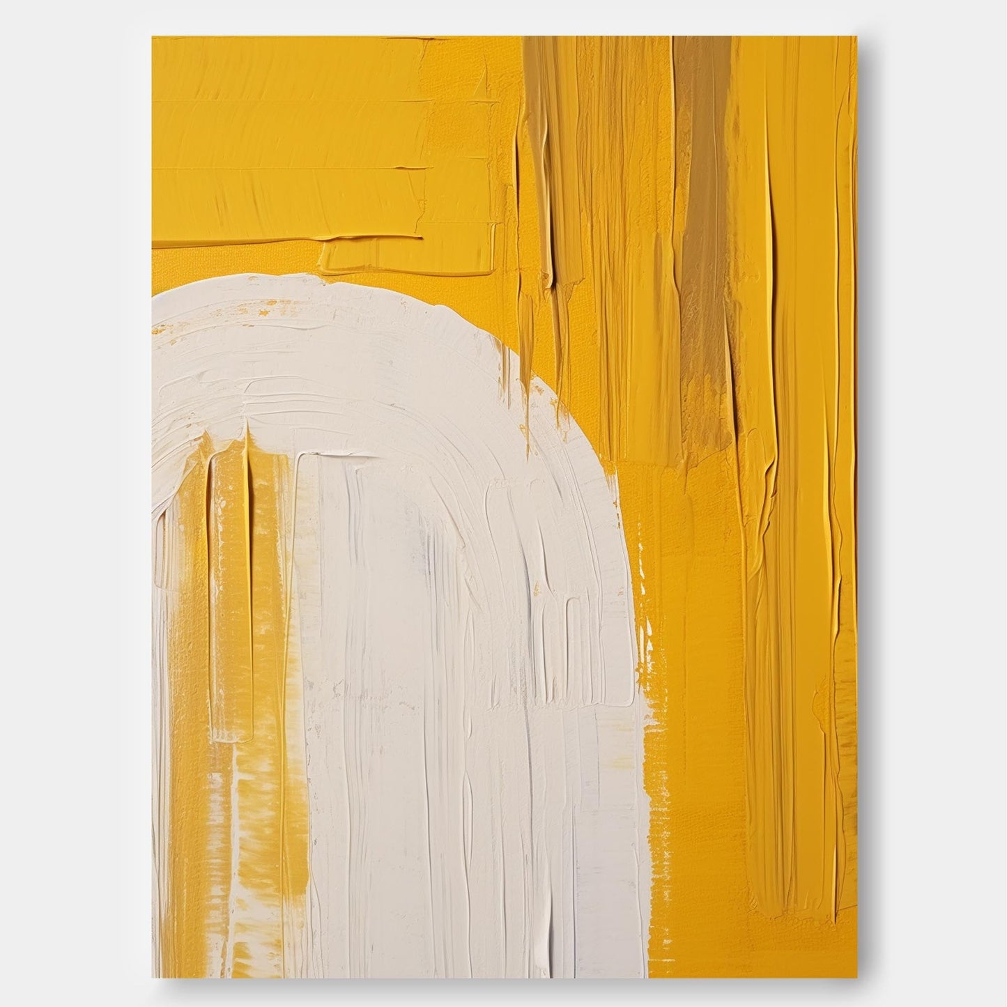 Vibrant Minimalist Yellow and White Abstract Oil Painting for Modern Decor