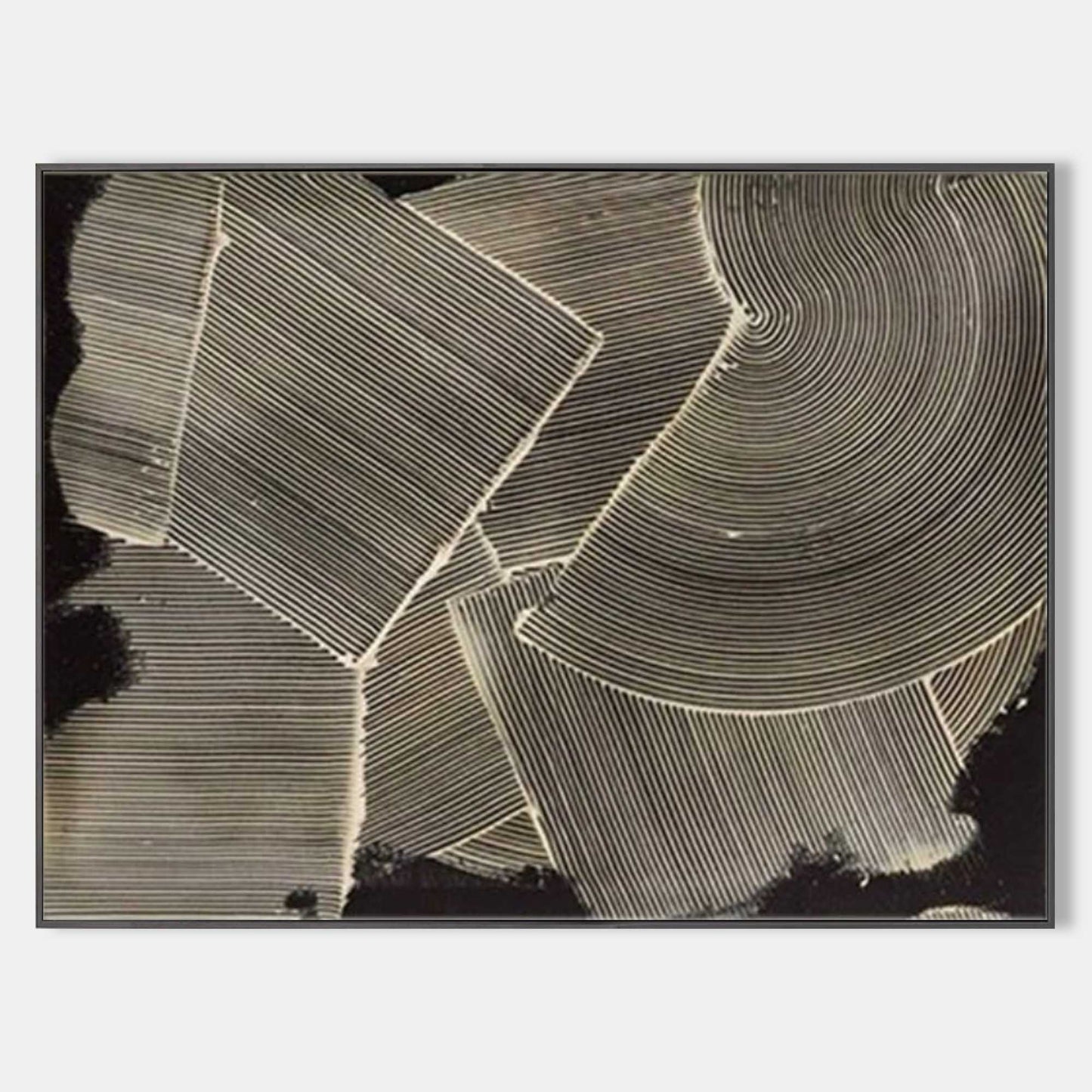 Geometric Black and White Oil Painting for Modern Wall Decor