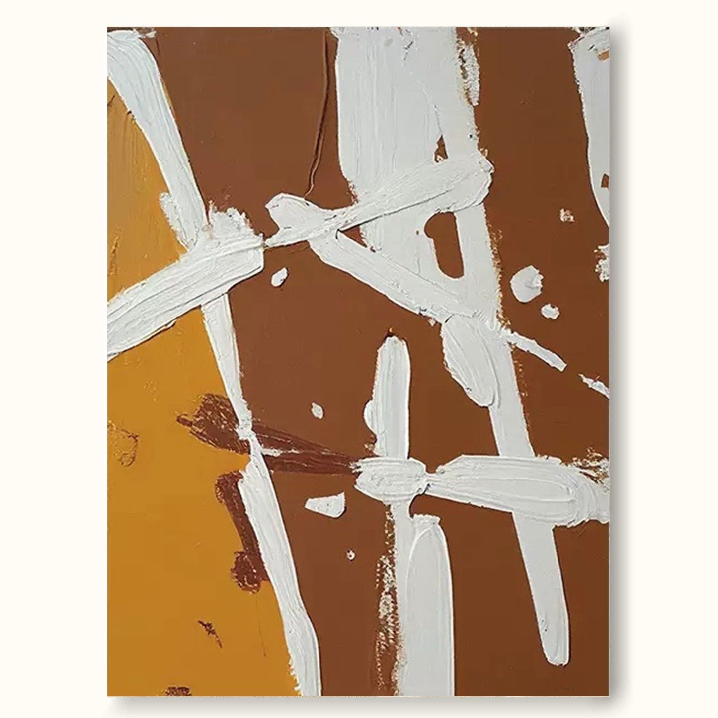 Modern Minimalist Abstract Oil Painting in Earthy Tones for Contemporary Décor