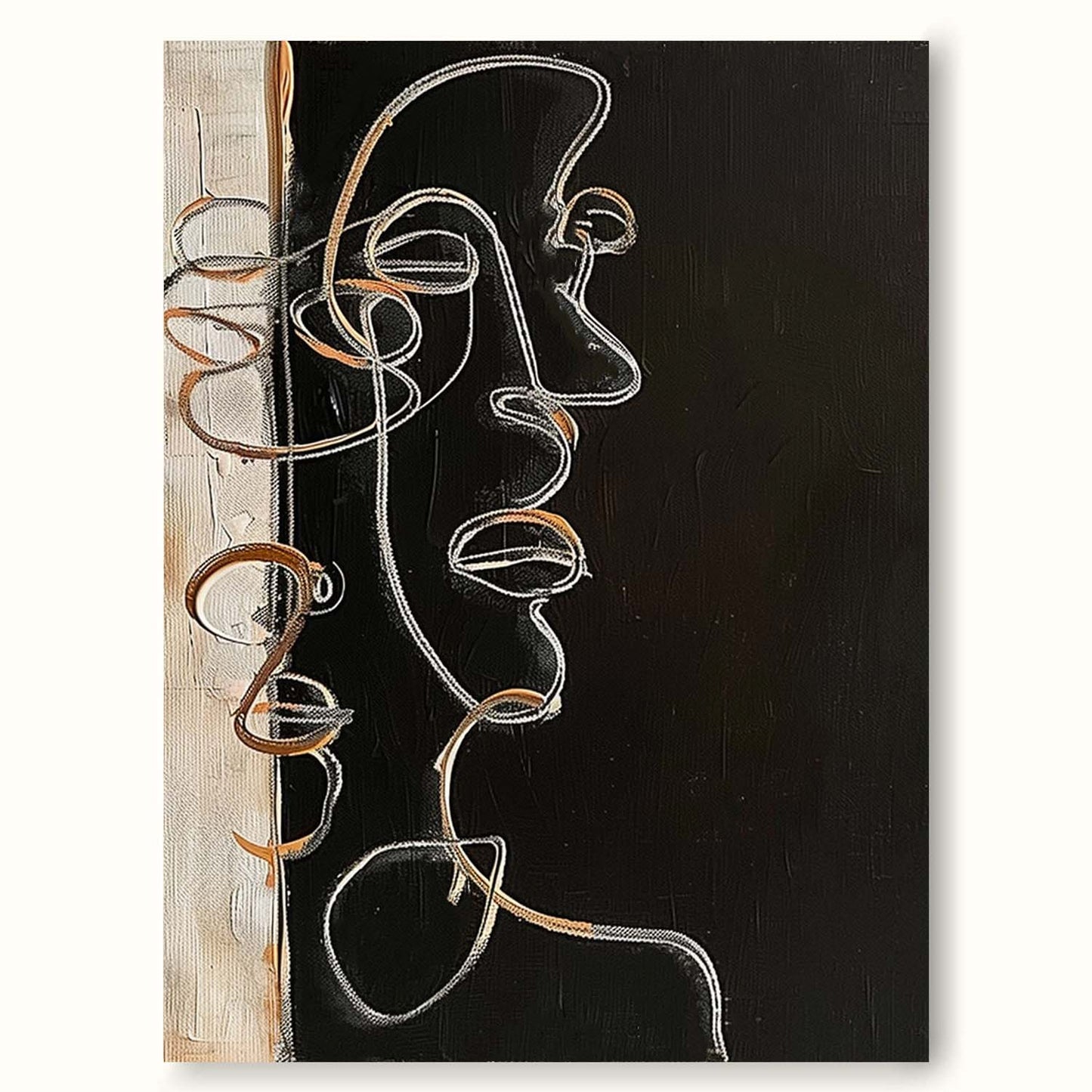Modern Minimalist Abstract Line Art Portrait Oil Painting for Contemporary Decor