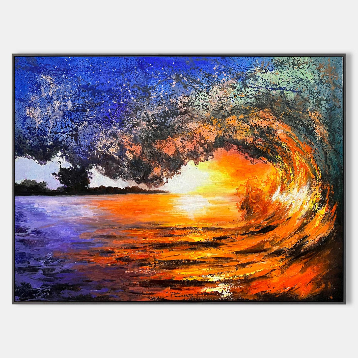 Vibrant Sunset Wave Landscape Oil Painting for Home Decor and Beach Lovers