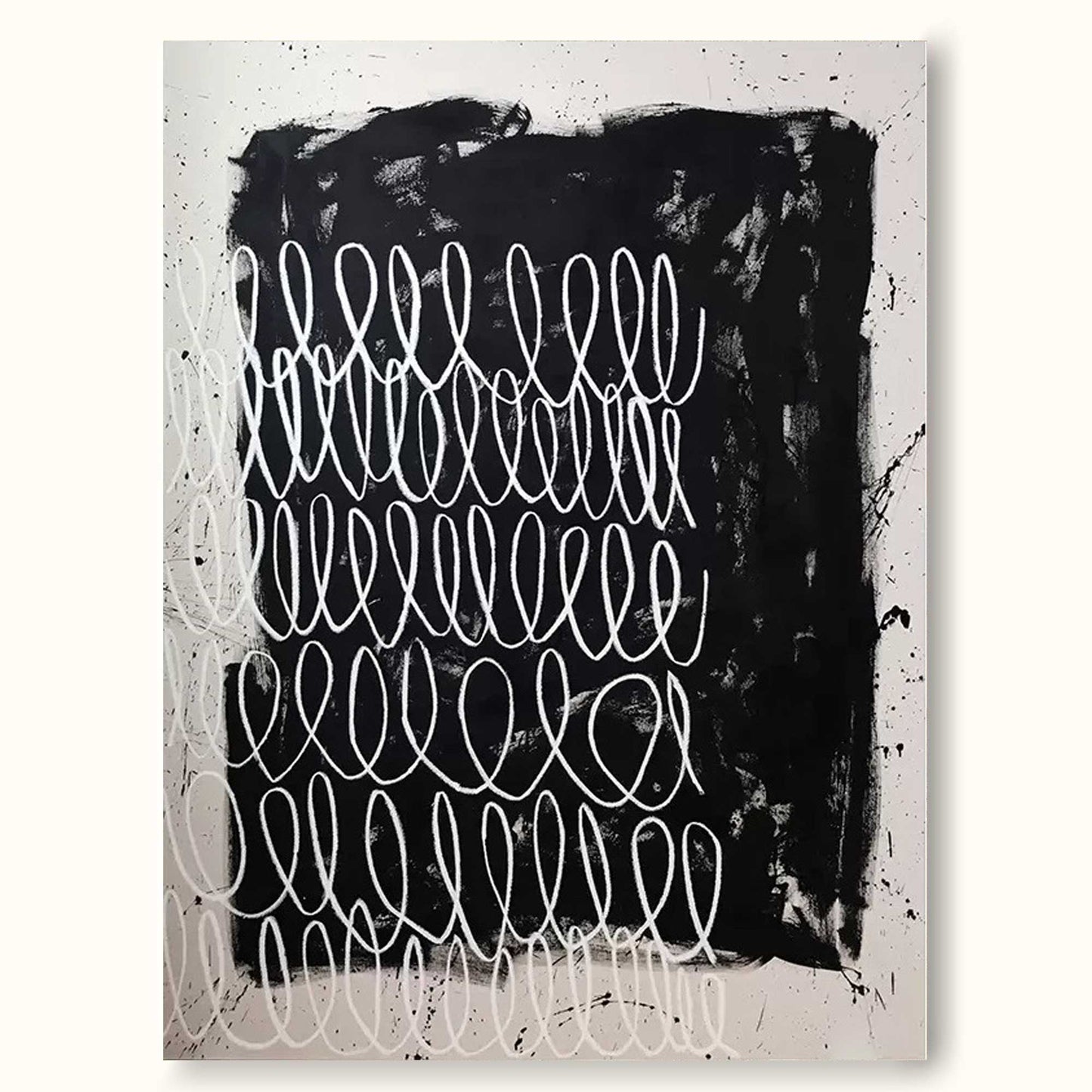Contemporary Minimalist Black and White Line Art Oil Painting for Modern Decor