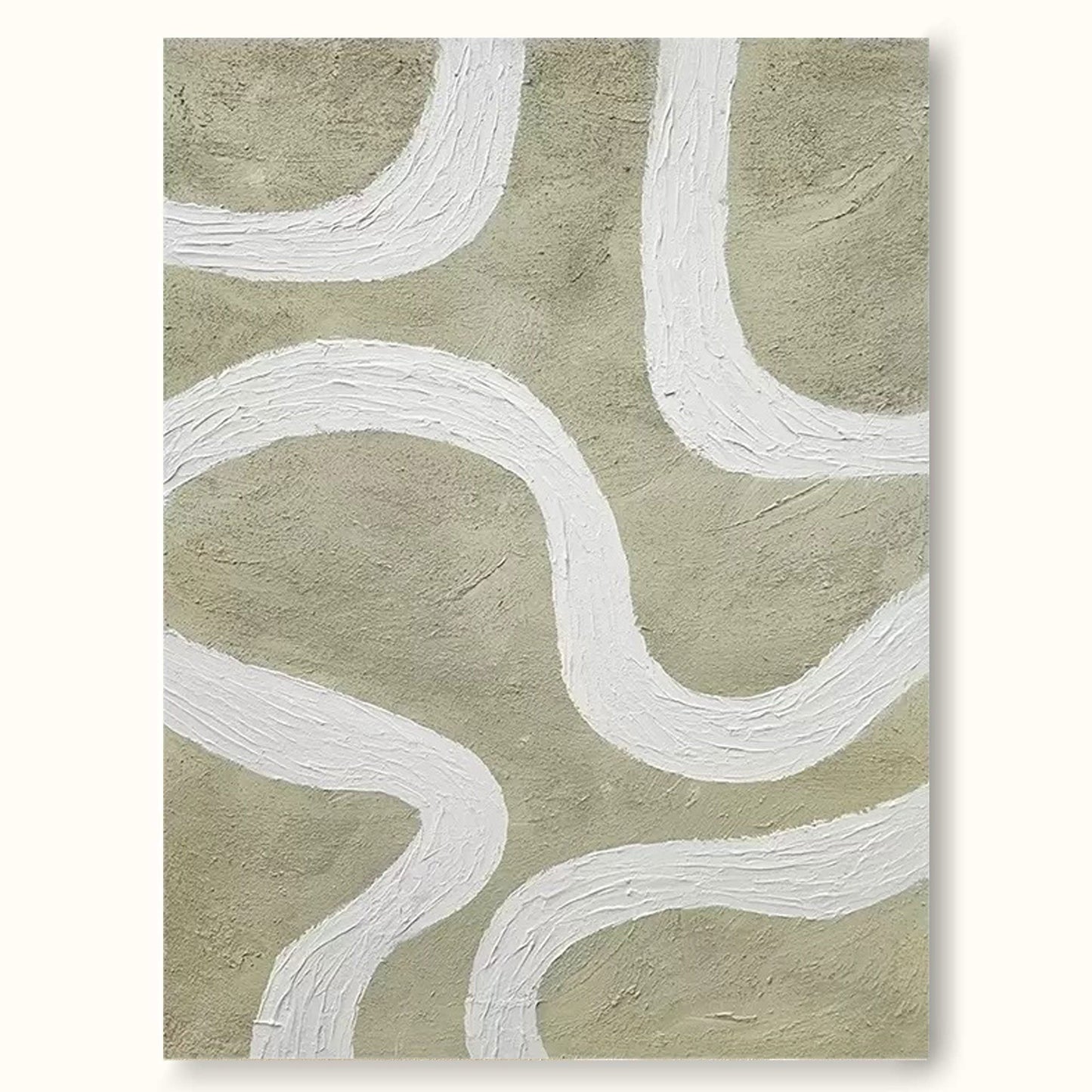 Modern Minimalist Line Art Painting with Abstract White Curves on Earthy Background