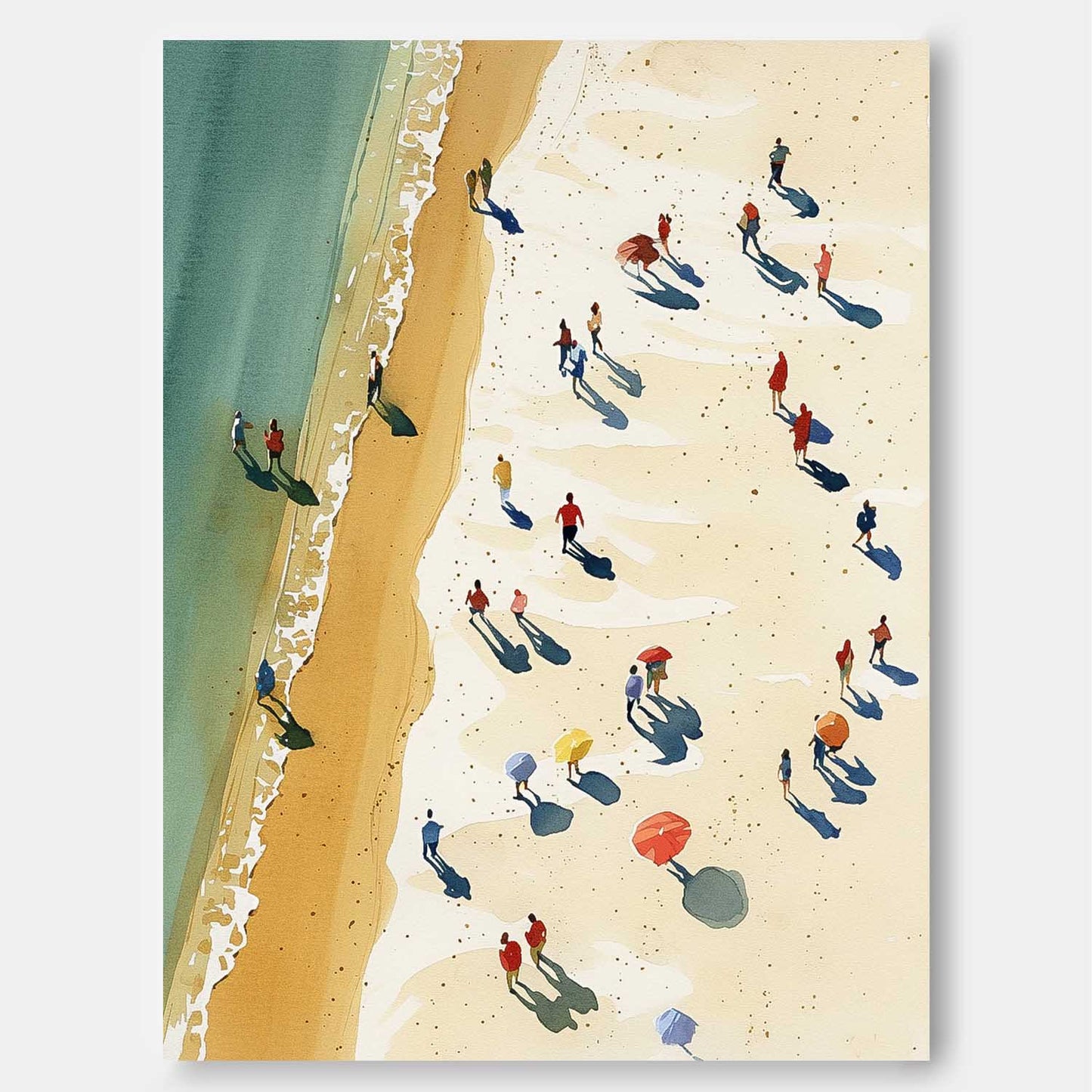 Coastal Serenity: Vibrant Oil Painting of a Beach Day with Ocean Waves and Sunbathers