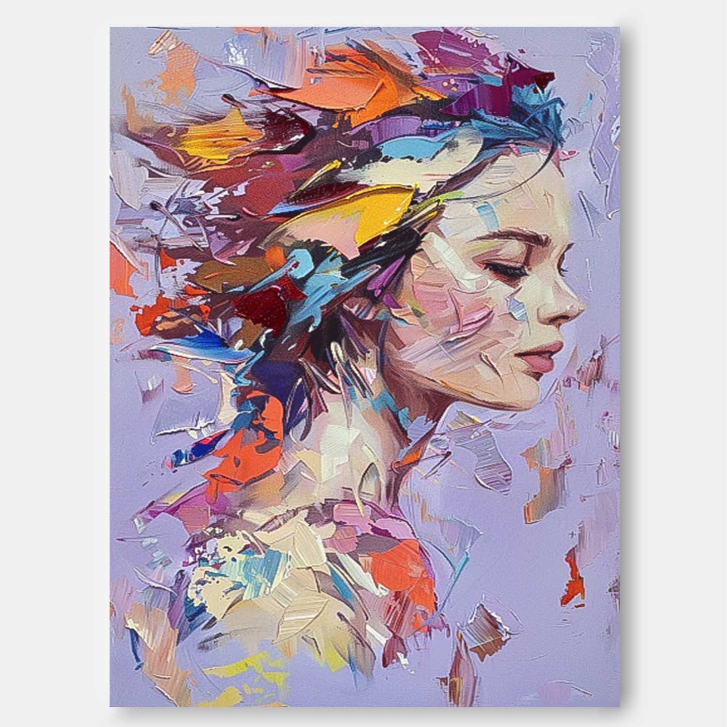 Colorful Abstract Woman Portrait Oil Painting for Modern Home Decor