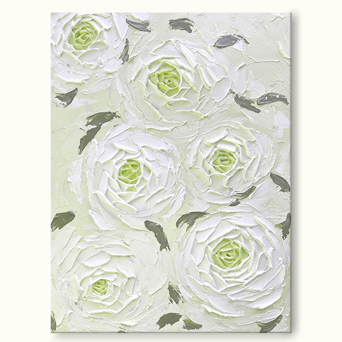 Elegant White Floral Oil Painting for Minimalist Home Decor