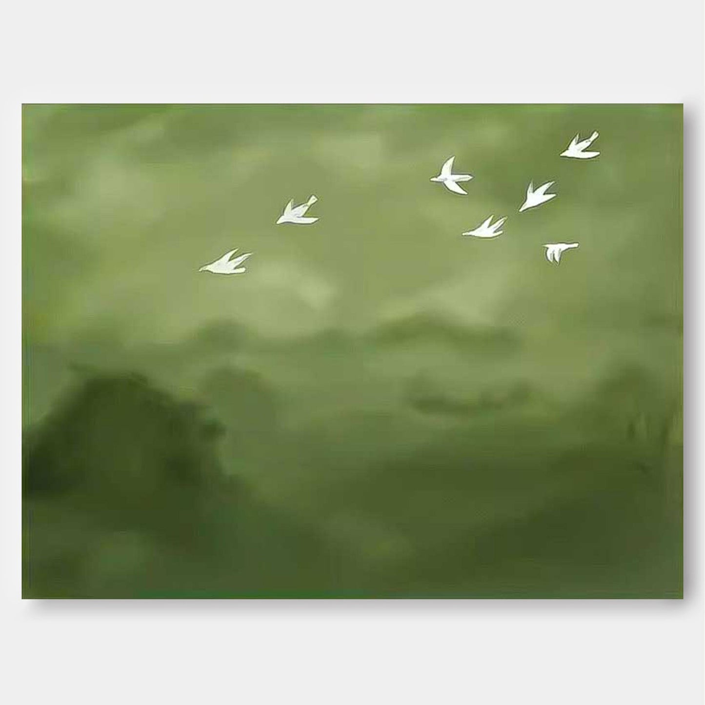 Serene Birds in Flight: Elegant Minimalist Oil Painting for Tranquil Home Decor