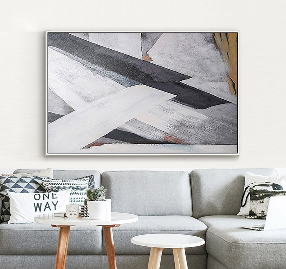 Abstract Oil Painting of Dynamic Black and White Brushstrokes for Elegant Decor