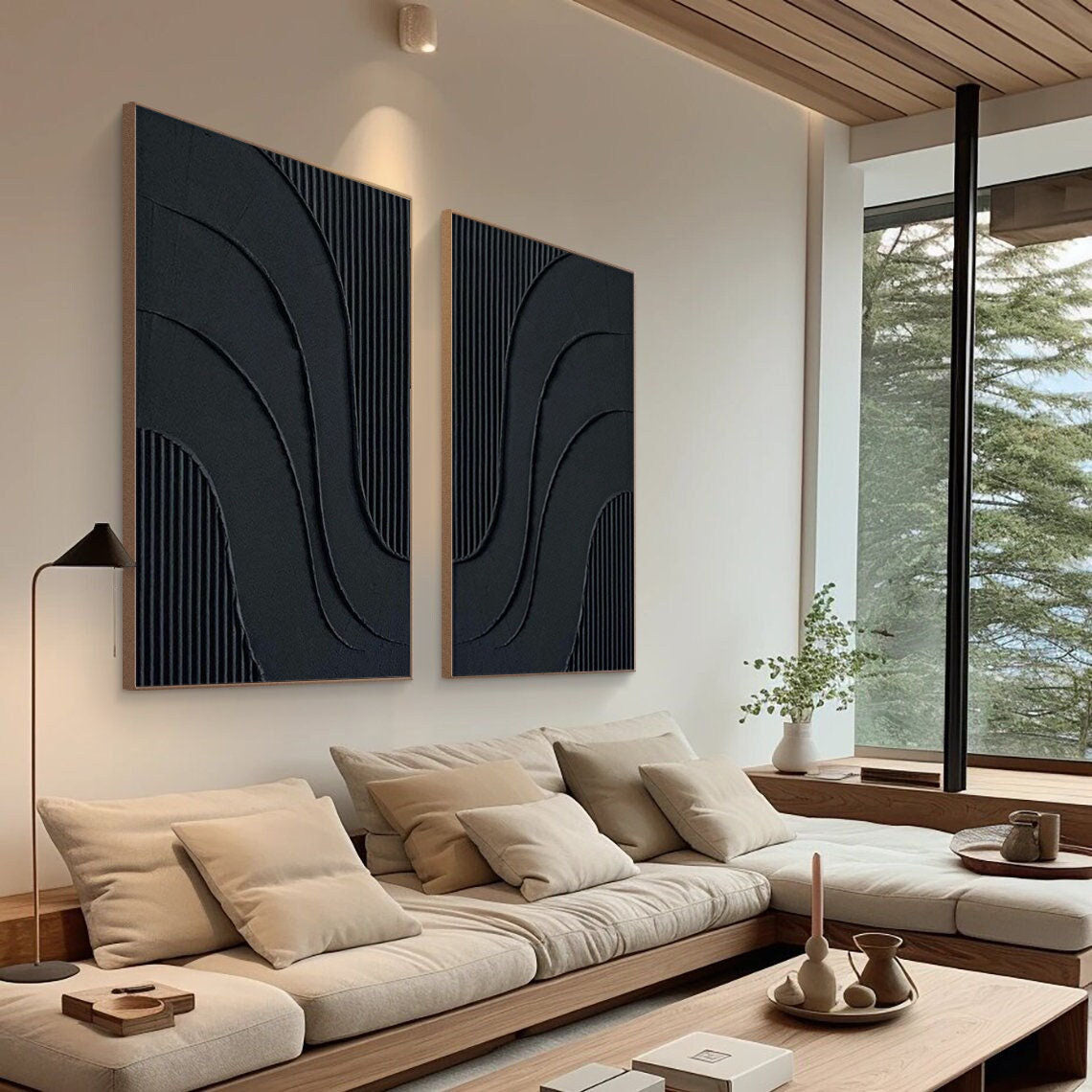 Black Abstract Minimalist Canvas Art for Modern Home Decor