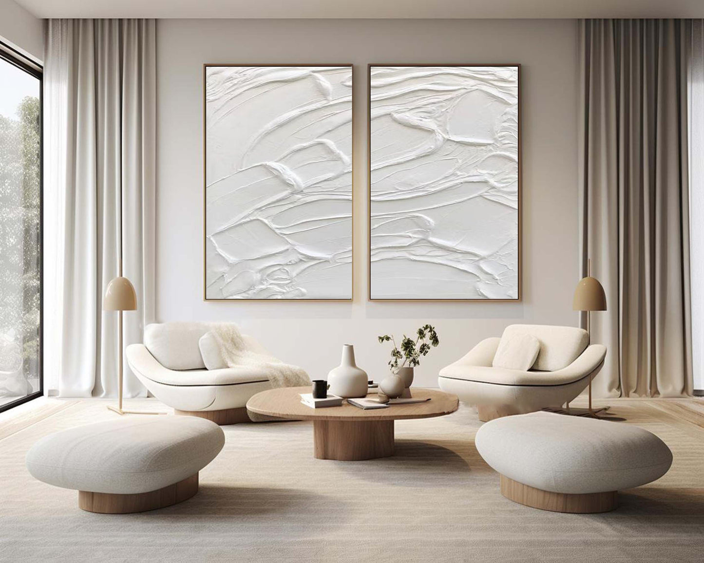 Elegant White Minimalist Abstract Oil Paintings for Modern Home Décor