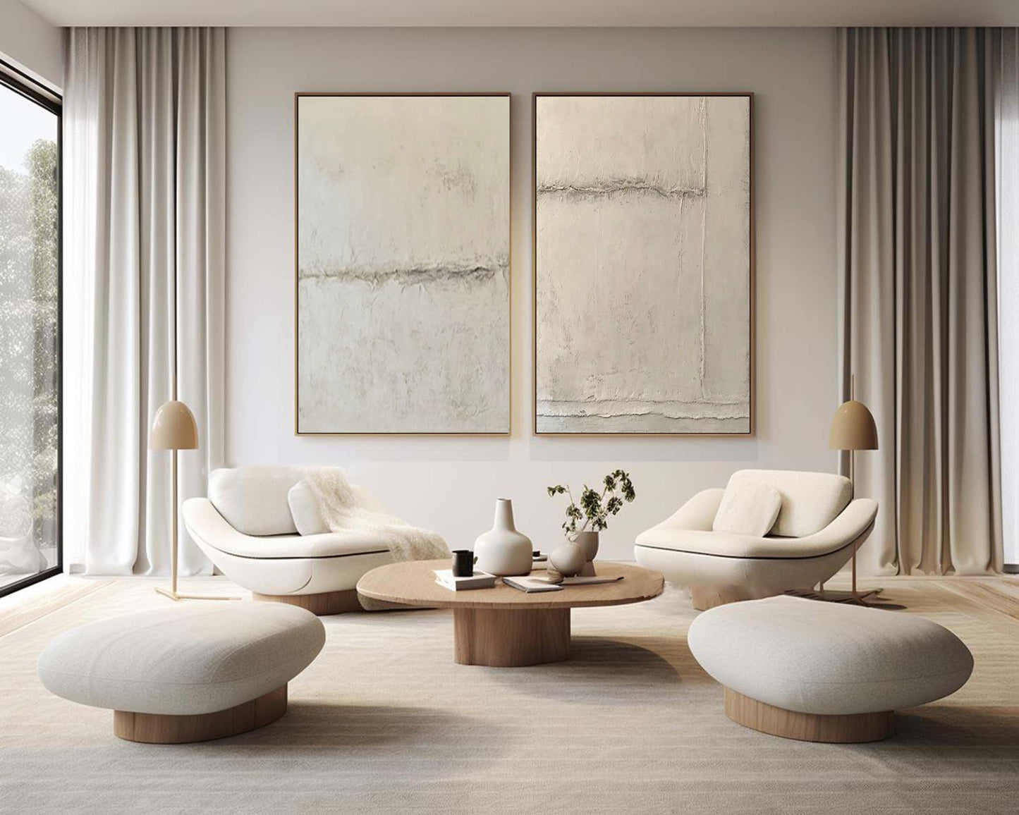 Beige and Grey Modern Abstract Art Set for Contemporary Home Décor