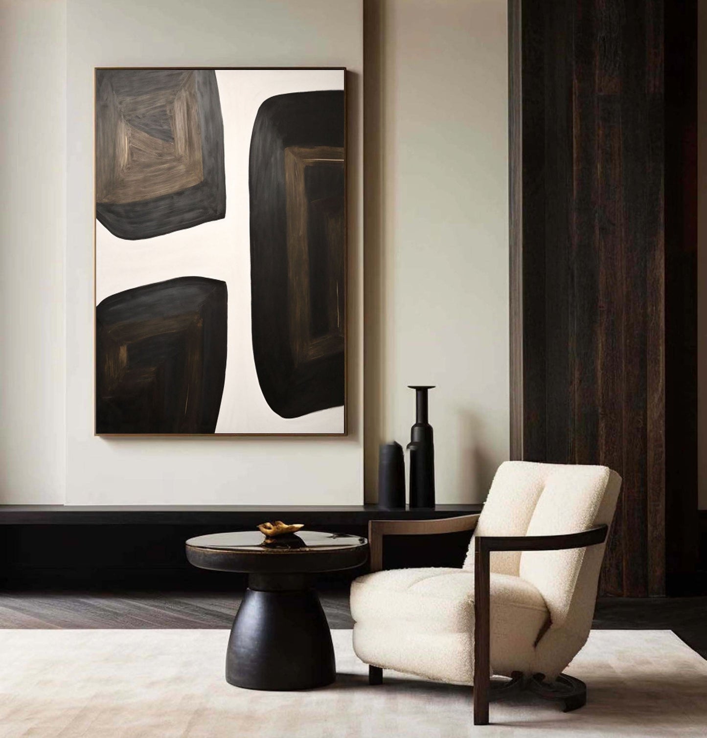Modern Black and White Geometric Oil Painting for Contemporary Home Decor