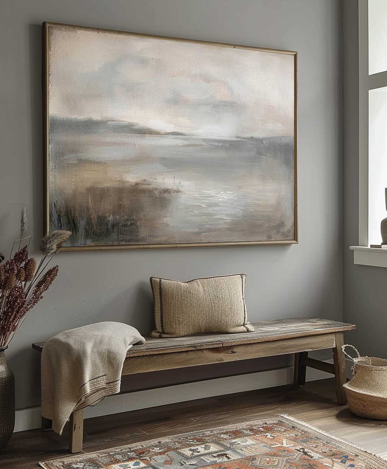 Serene Coastal Landscape Oil Painting for Tranquil Home Decor