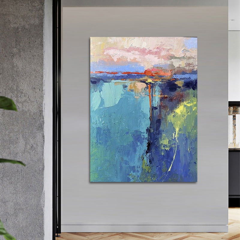 Serene Coastal Sunrise Oil Painting - Vibrant Abstract Landscape Art for Home Decor