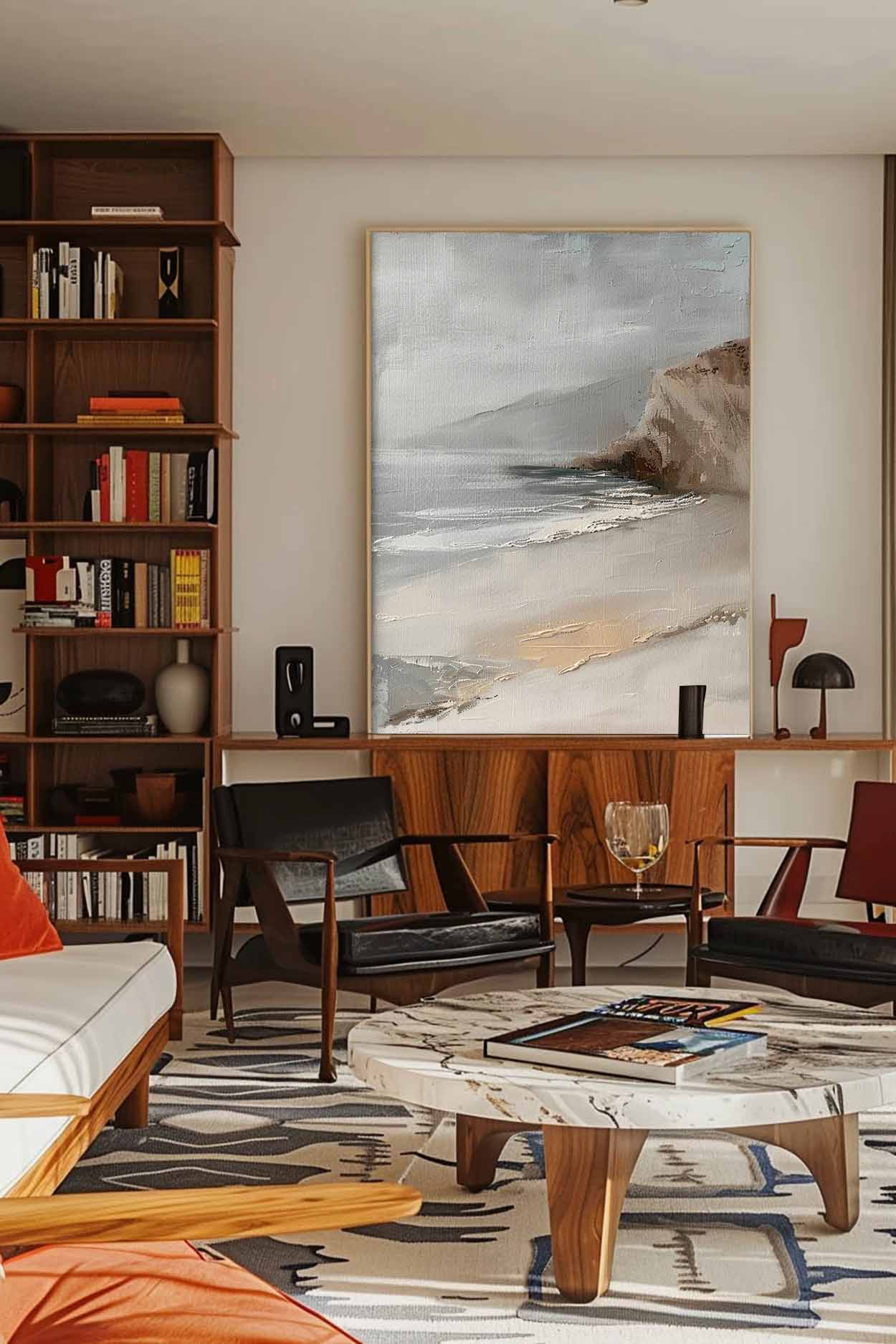 Serene Coastal Landscape Oil Painting for Tranquil Home Decor