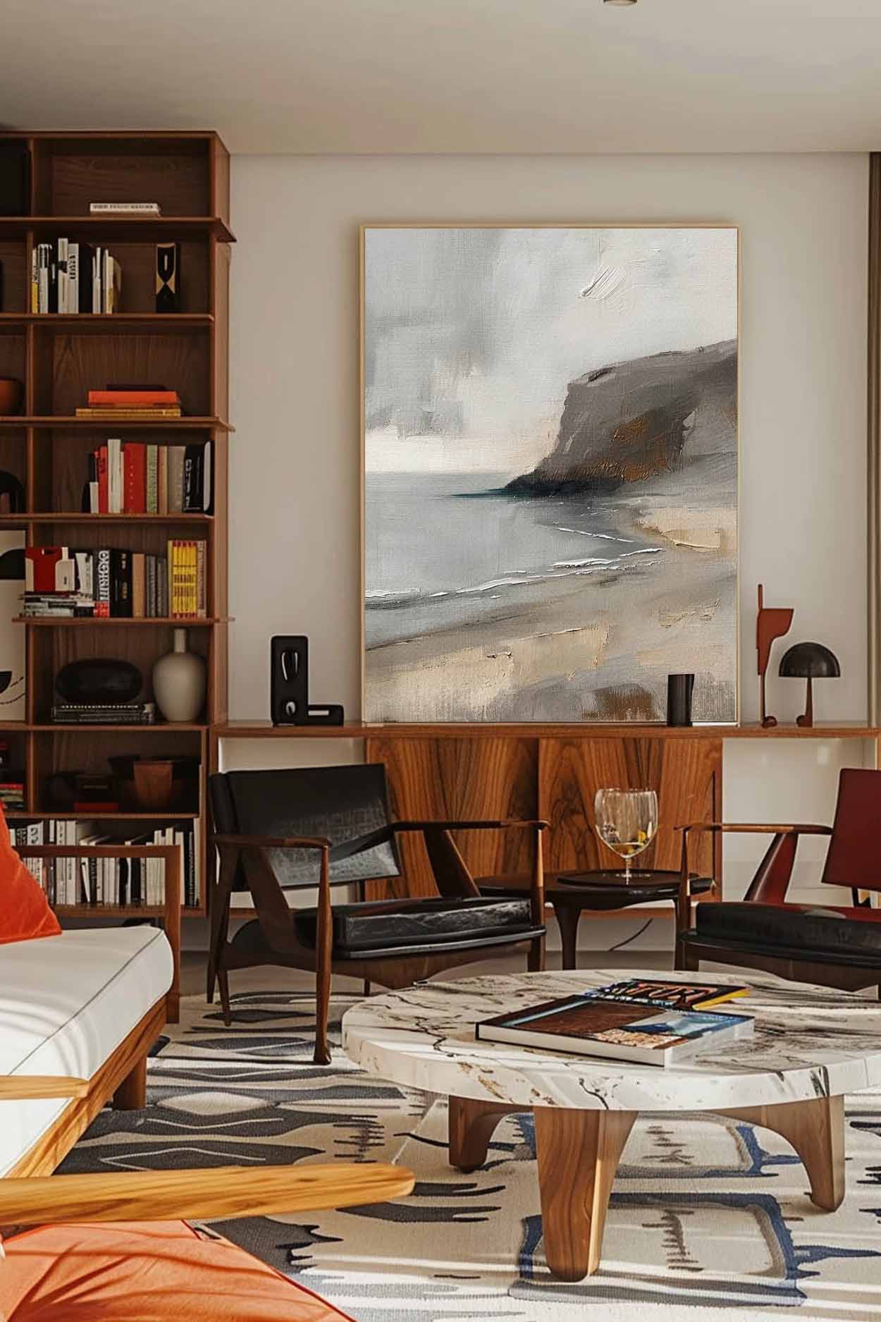 Serene Coastal Landscape Oil Painting for Tranquil Home Decor