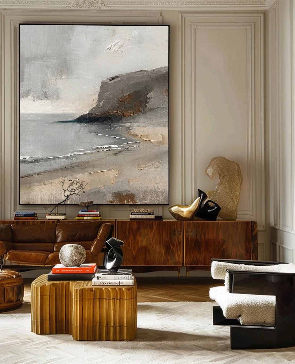 Serene Coastal Landscape Oil Painting for Tranquil Home Decor