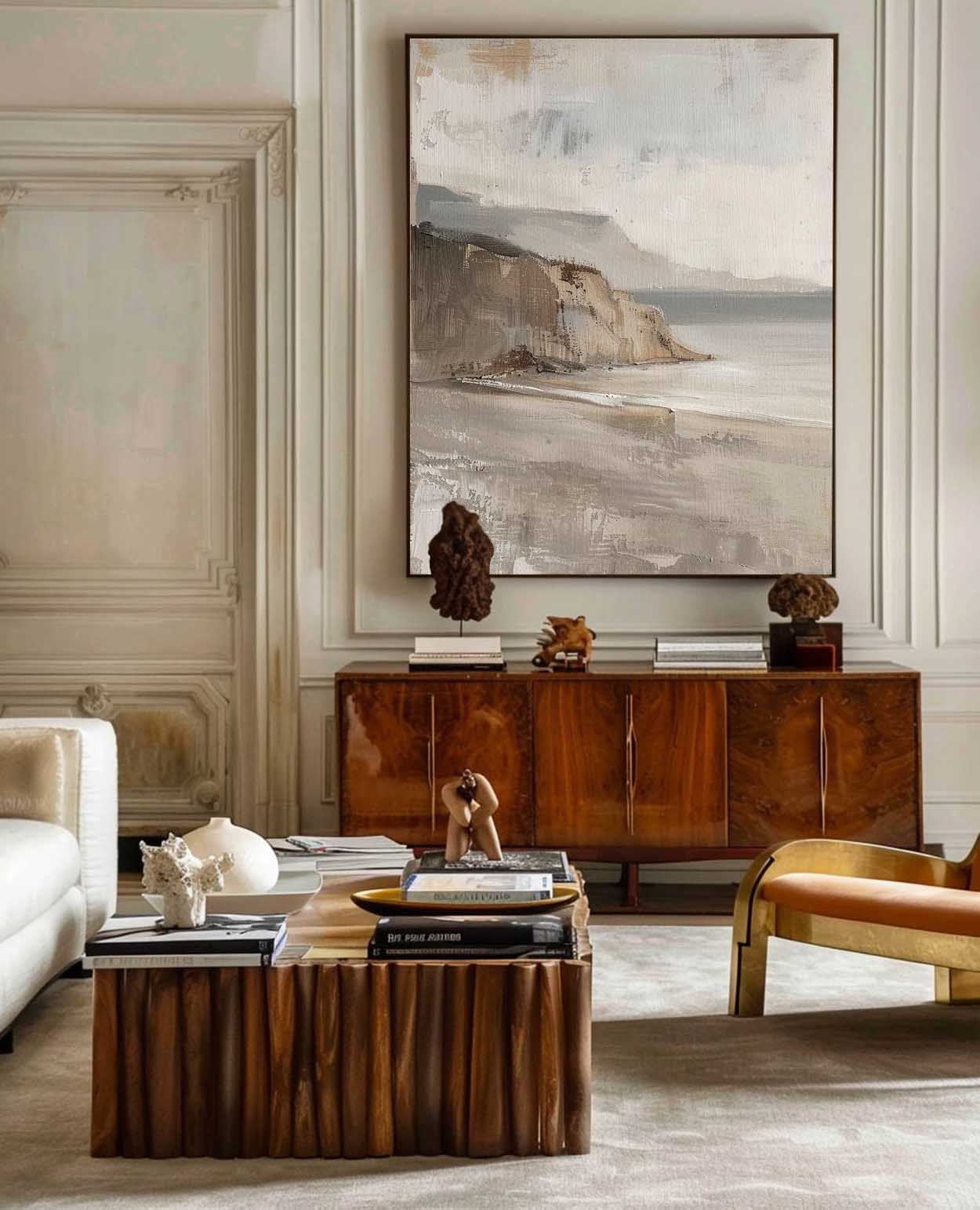 Serene Coastal Landscape Oil Painting for Elegant Home Decor