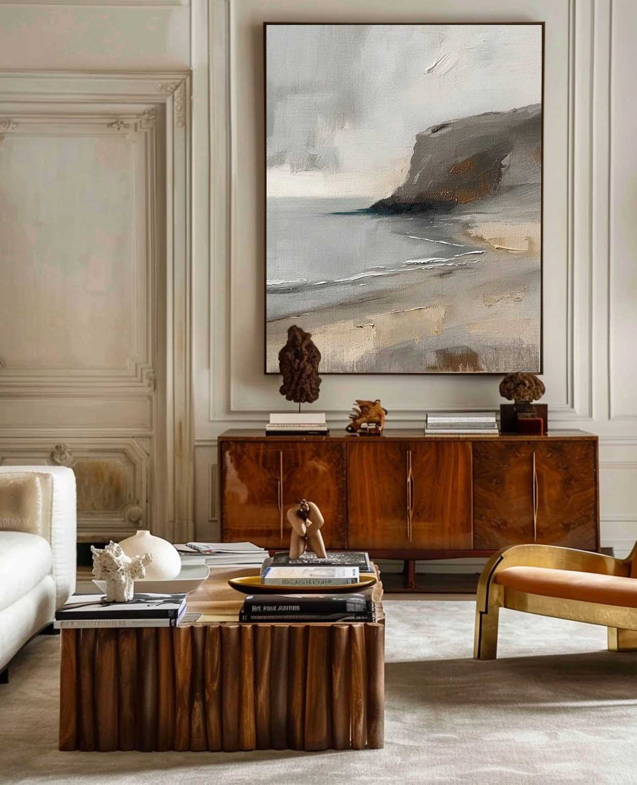 Serene Coastal Landscape Oil Painting for Tranquil Home Decor