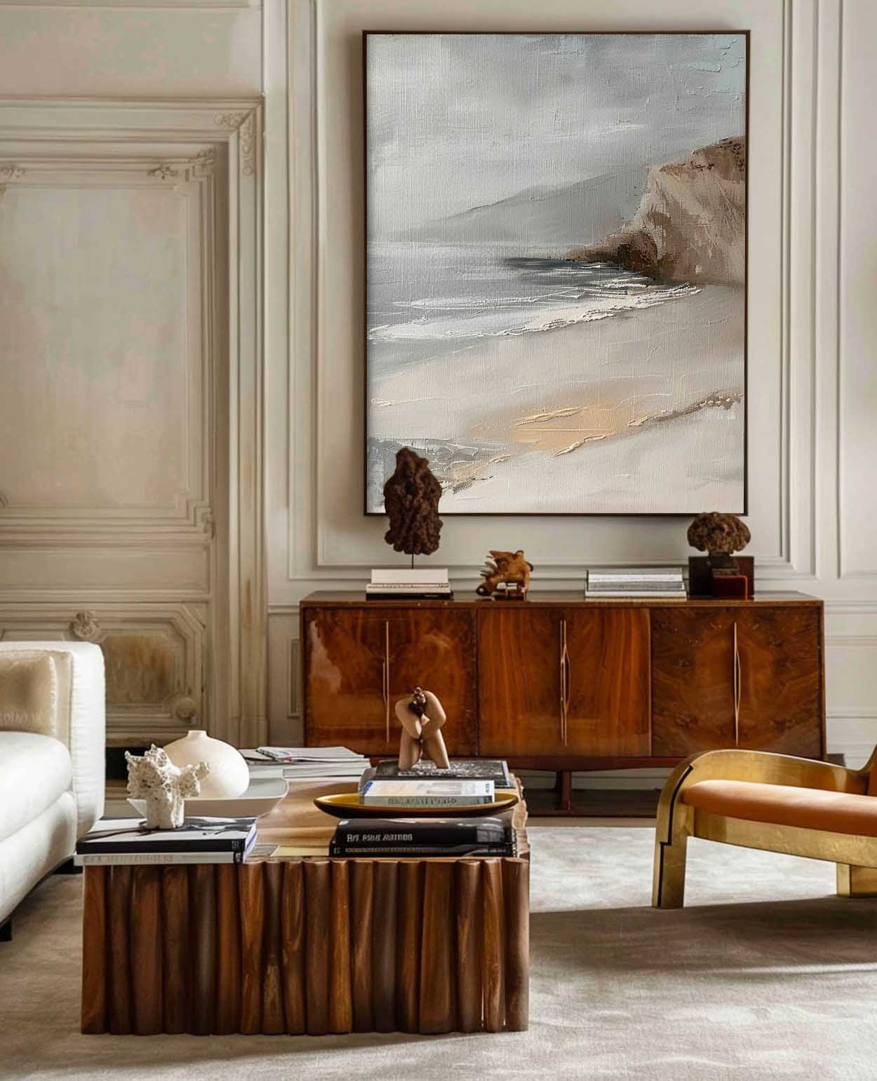 Serene Coastal Landscape Oil Painting for Tranquil Home Decor