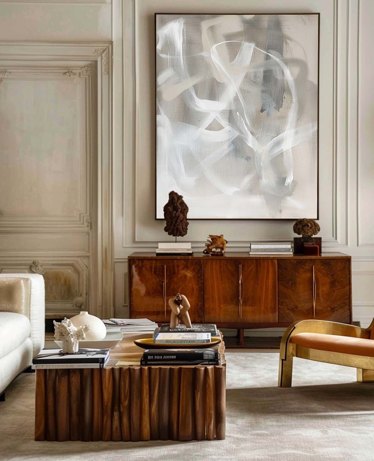 Modern Minimalist Abstract Oil Painting in Soft Neutral Tones for Contemporary Decor