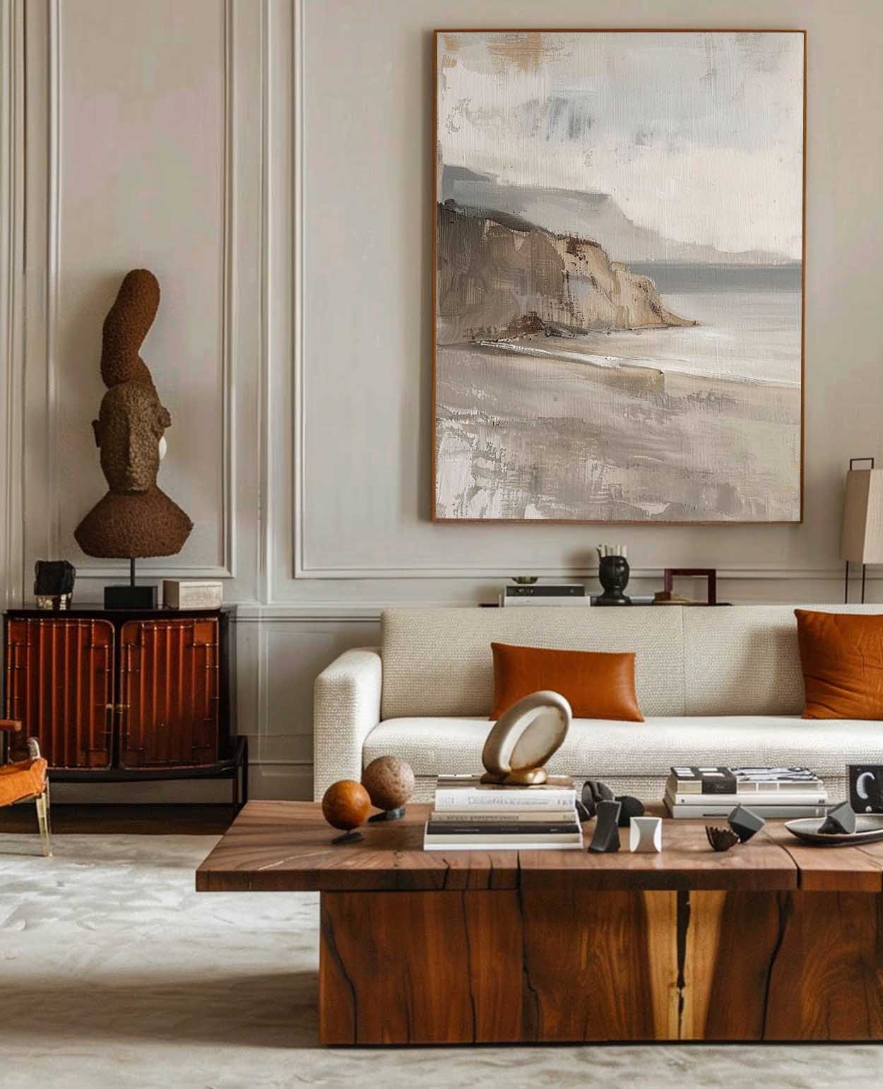 Serene Coastal Landscape Oil Painting for Elegant Home Decor