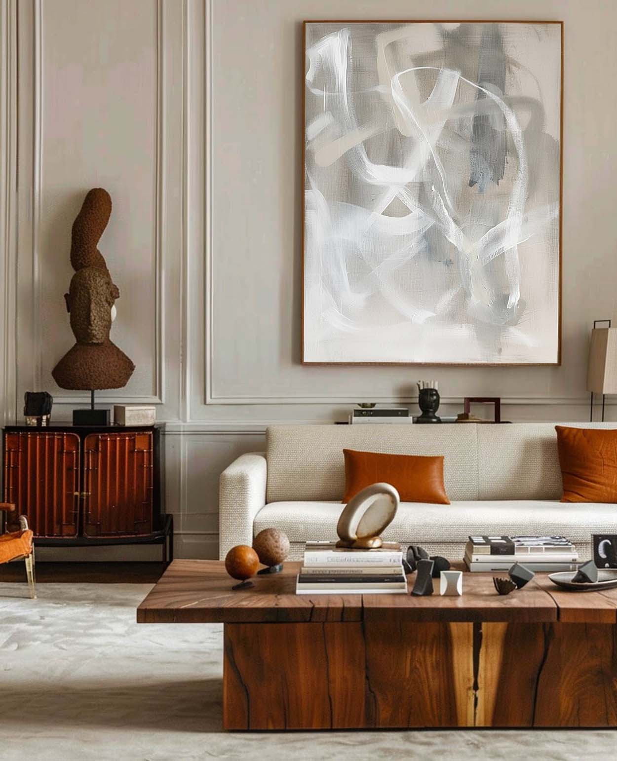 Modern Minimalist Abstract Oil Painting in Soft Neutral Tones for Contemporary Decor