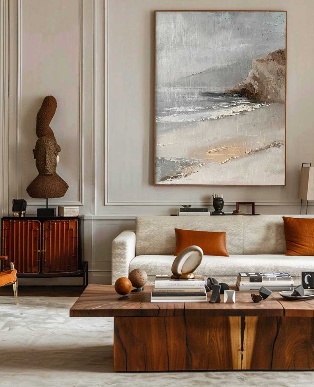 Serene Coastal Landscape Oil Painting for Tranquil Home Decor