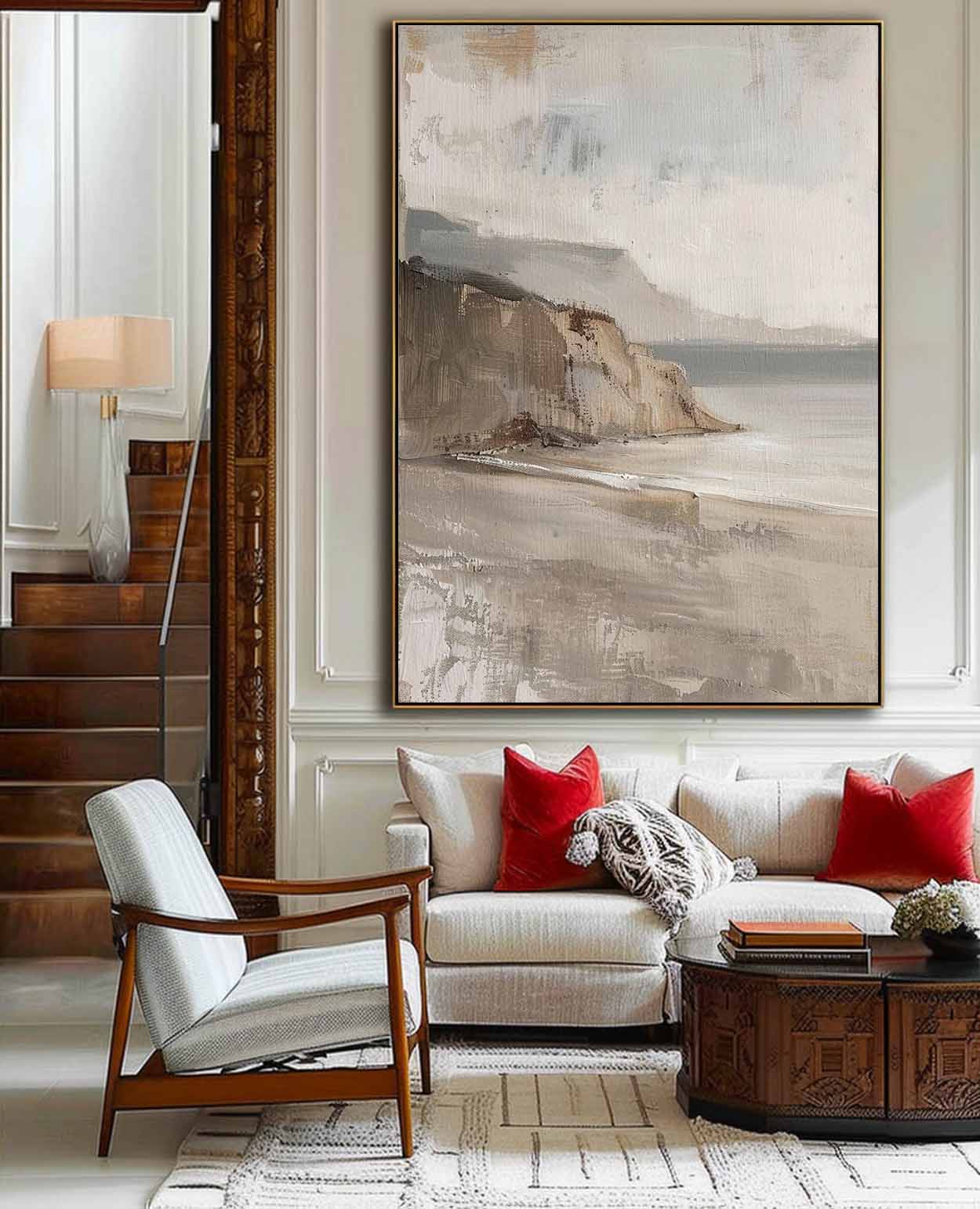 Serene Coastal Landscape Oil Painting for Elegant Home Decor