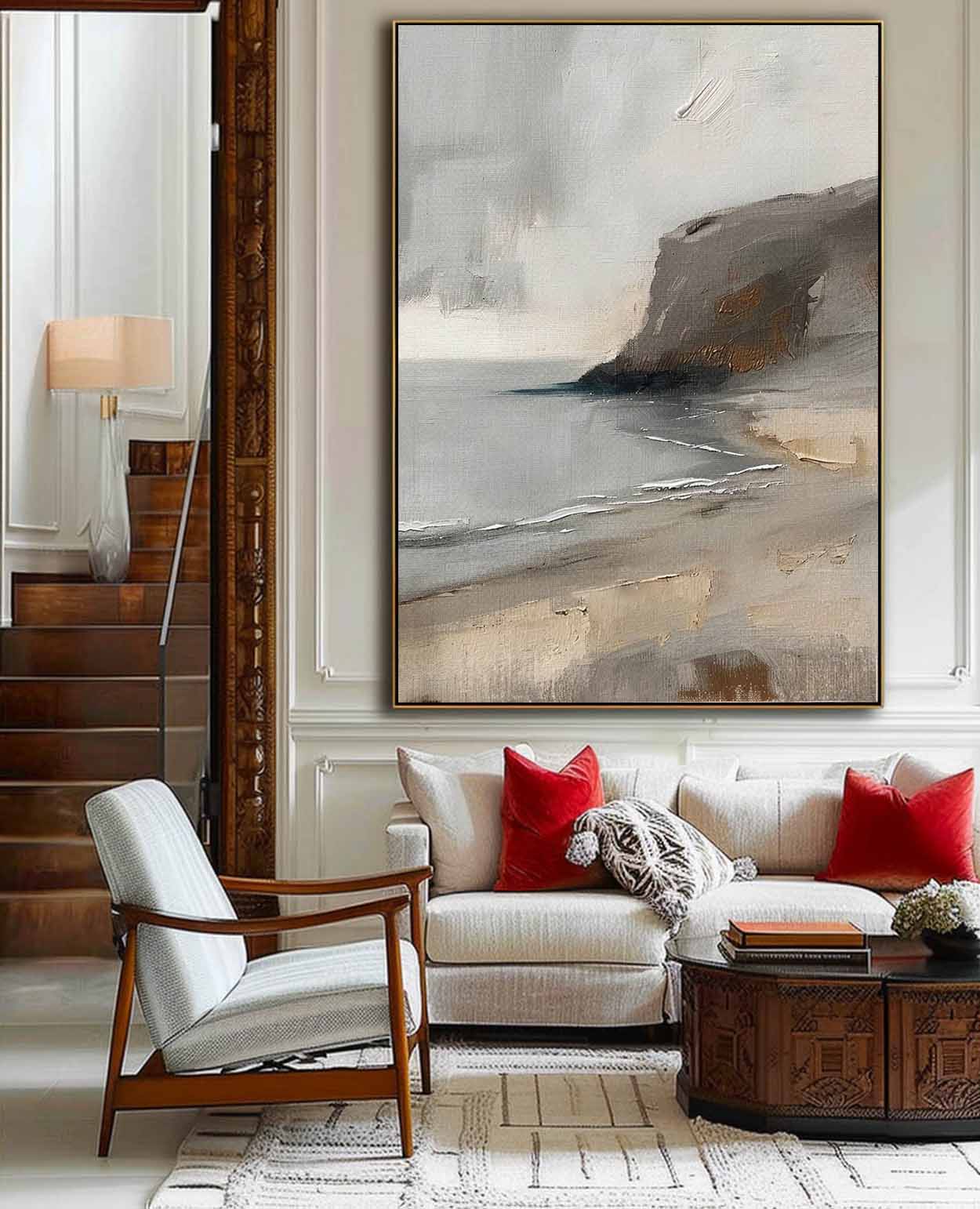 Serene Coastal Landscape Oil Painting for Tranquil Home Decor