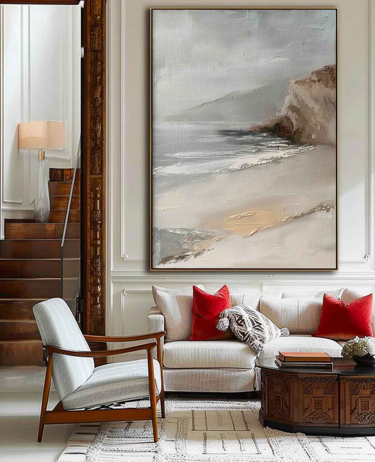 Serene Coastal Landscape Oil Painting for Tranquil Home Decor