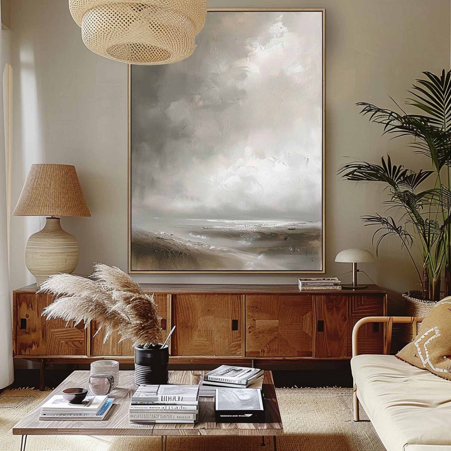 Serene Coastal Landscape Oil Painting for Tranquil Home Decor