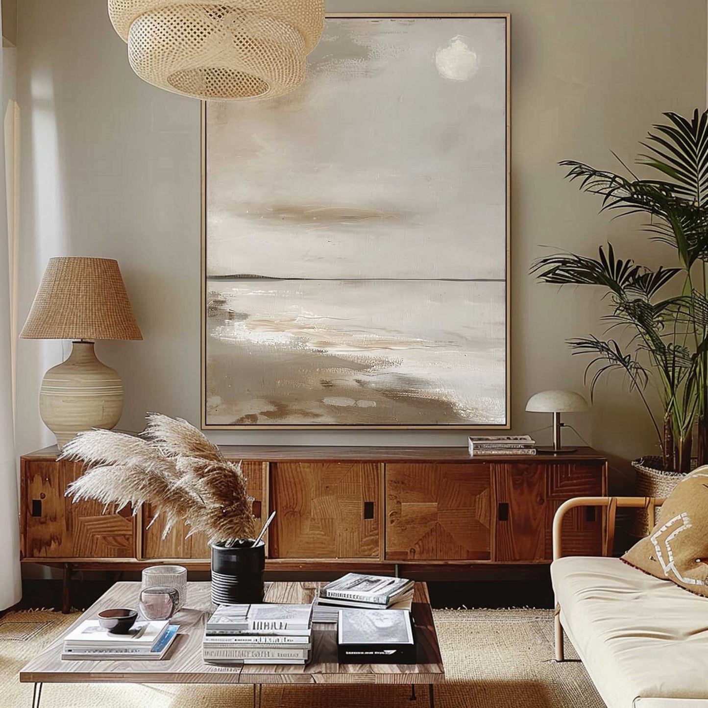 Serene Coastal Horizon Oil Painting – Tranquil Seascape Wall Art Decor