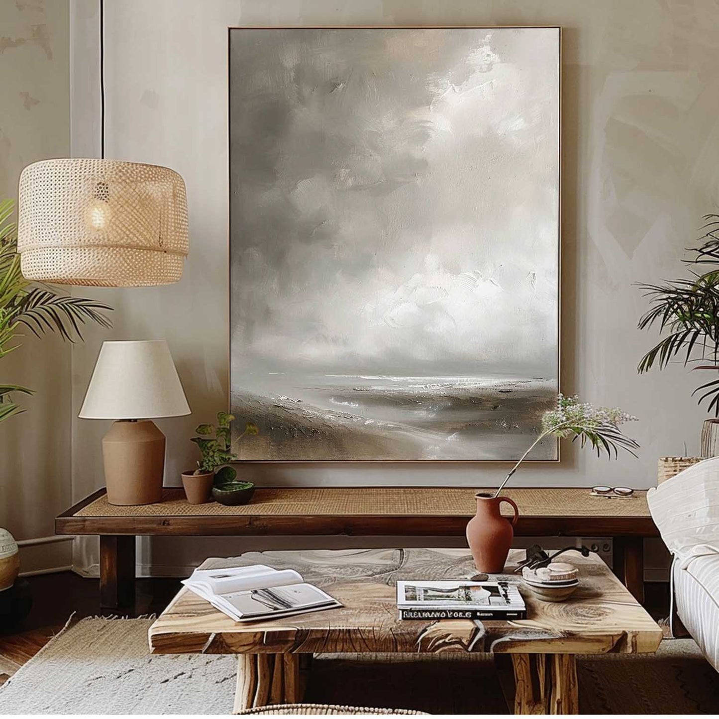 Serene Coastal Landscape Oil Painting for Tranquil Home Decor