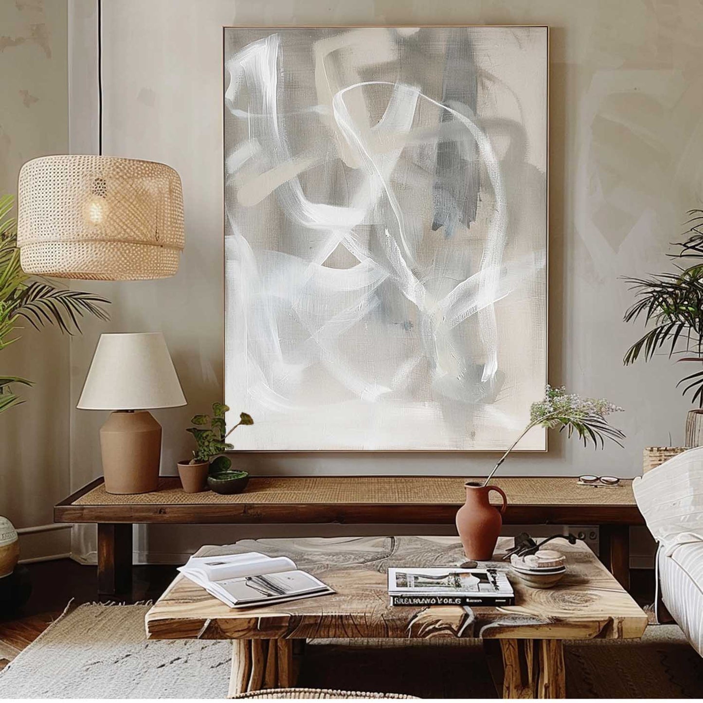 Modern Minimalist Abstract Oil Painting in Soft Neutral Tones for Contemporary Decor