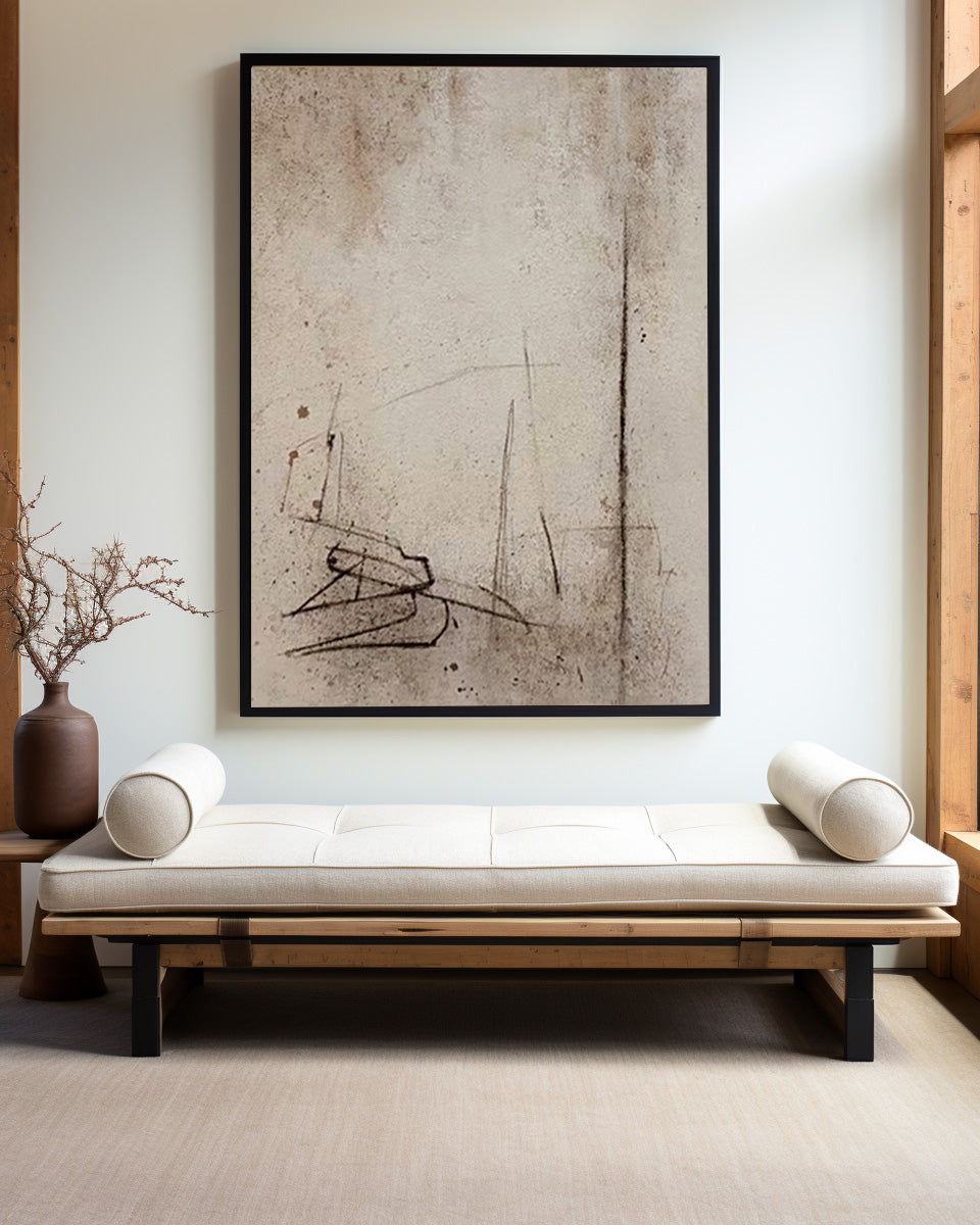 Contemporary Abstract Oil Painting with Subtle Textures and Lines
