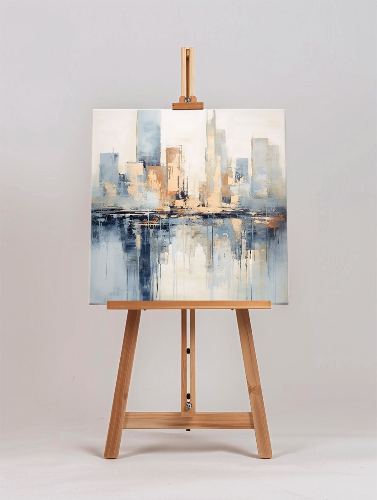 Contemporary Cityscape Oil Painting with Abstract Reflections