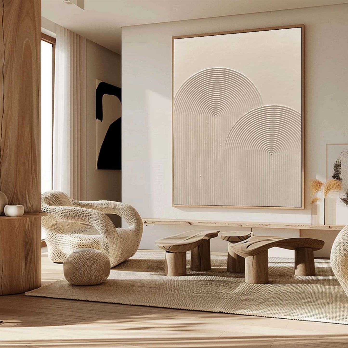Contemporary Beige Minimalist Abstract Oil Painting for Modern Home Decor