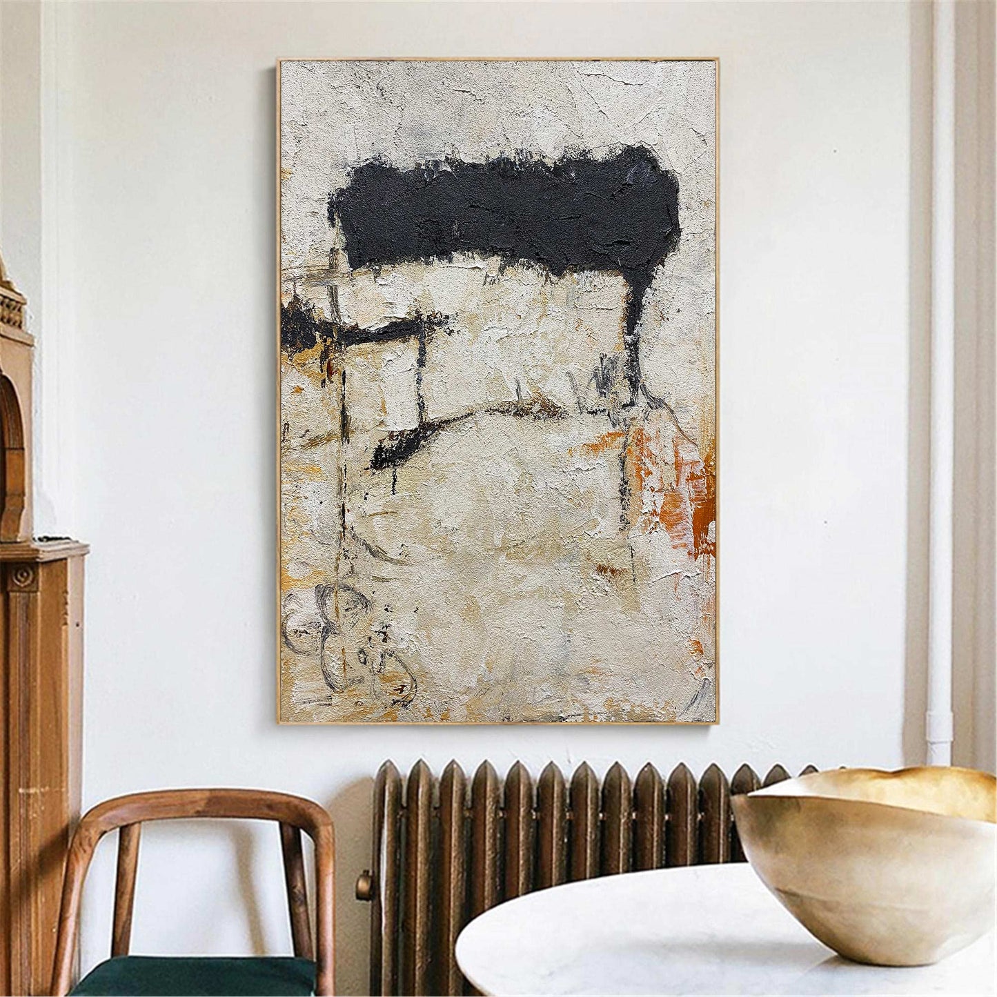 Abstract Black and White Minimalist Oil Painting for Modern Home Décor
