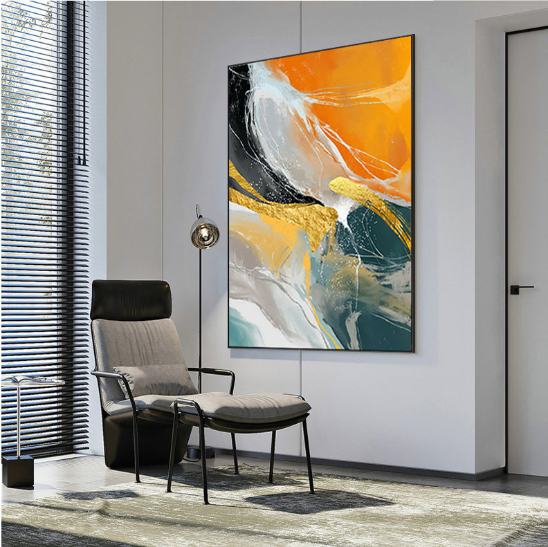 Gold Marble Accent Natural Waves Multicolor Oil Painting